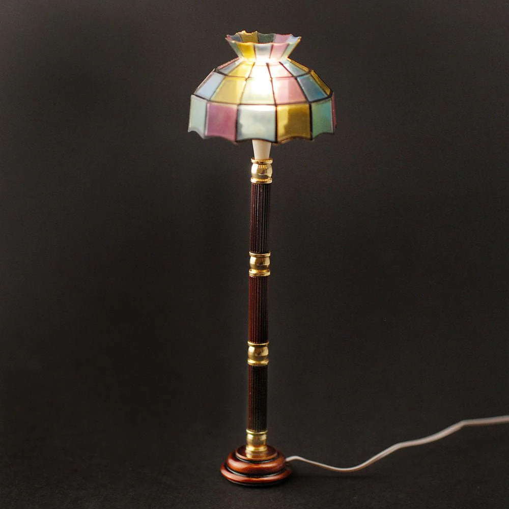 Dollhouse Miniature Floor Lamp Stained Glass Style 12 Volt with Plug 1:12 Scale - Image 5