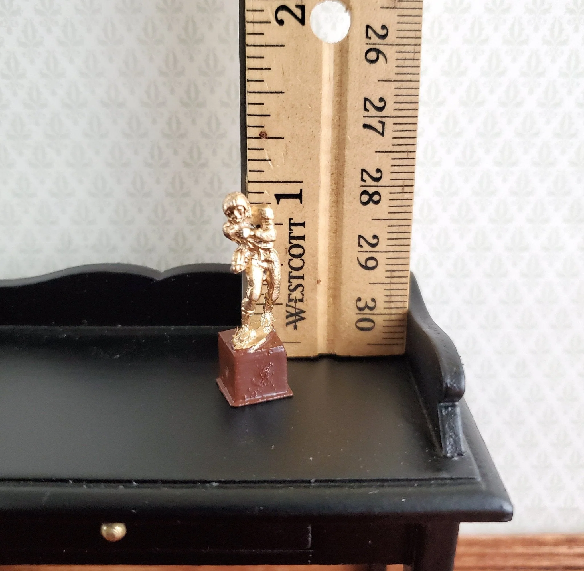 Dollhouse Miniature Football Trophy Statue Gold 1:12 Scale Painted Metal - Image 2