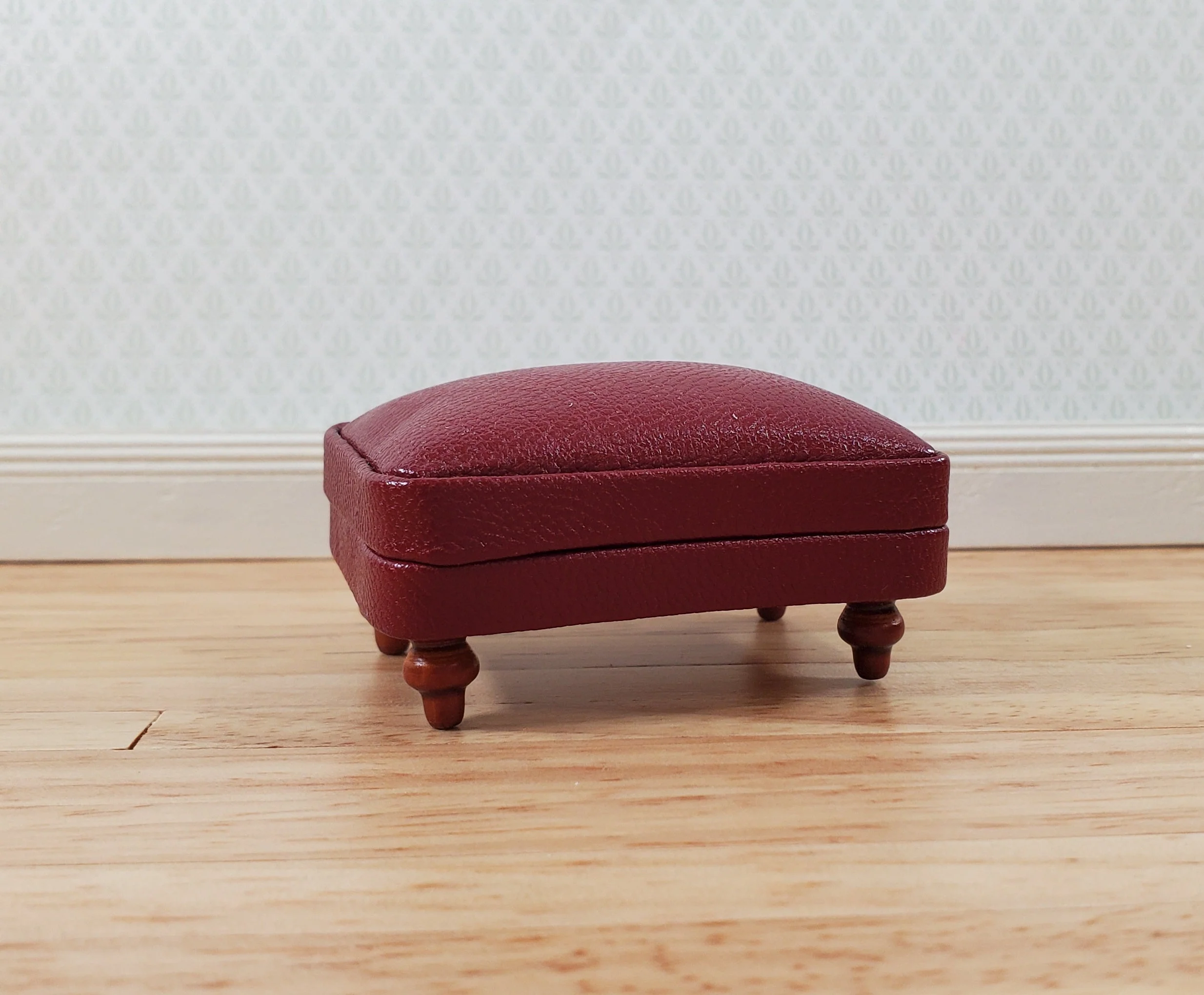 Dollhouse Miniature Footstool Ottoman Burgundy 1:12 Scale Miniature Furniture - Image 2