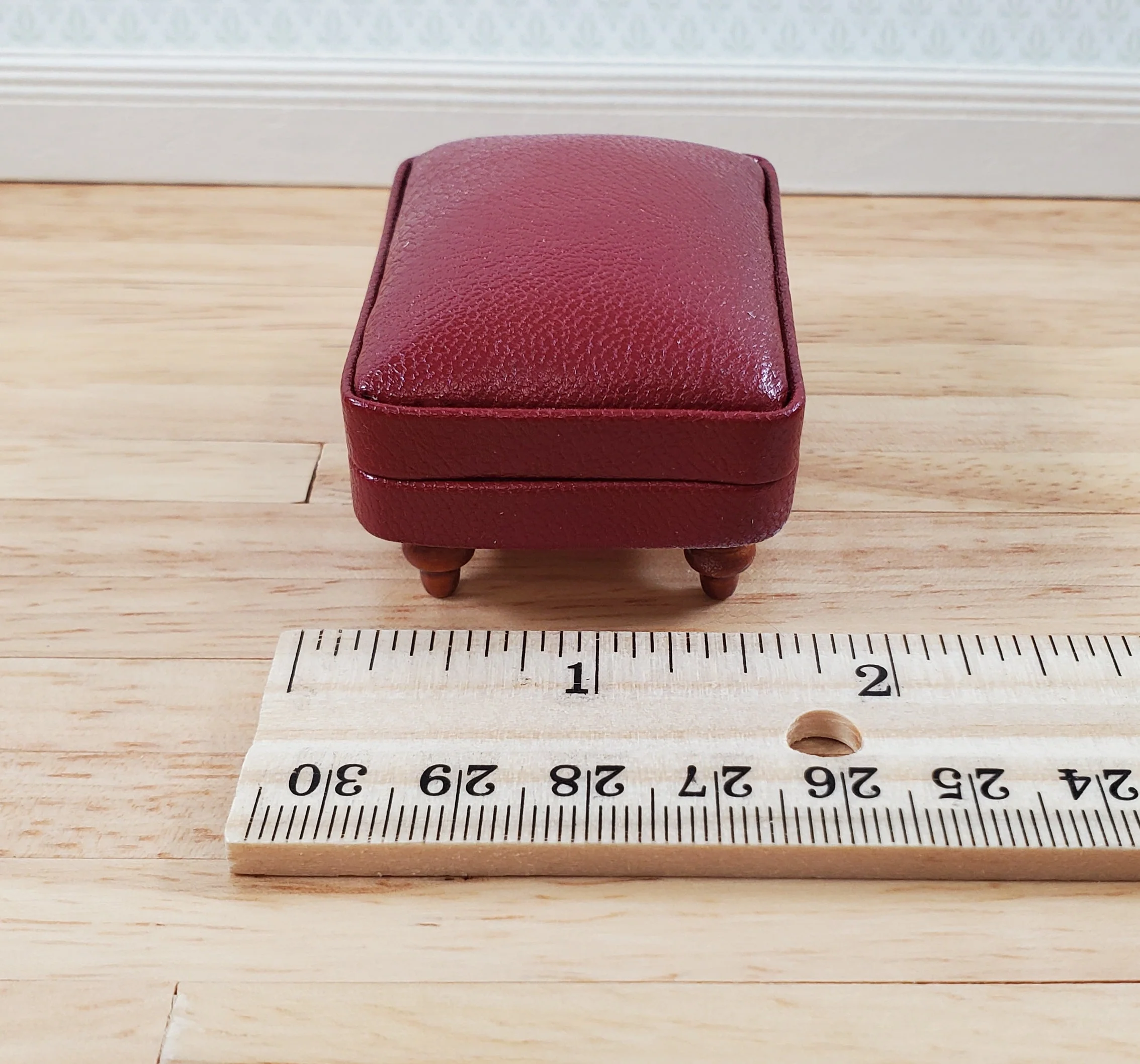 Dollhouse Miniature Footstool Ottoman Burgundy 1:12 Scale Miniature Furniture - Image 5