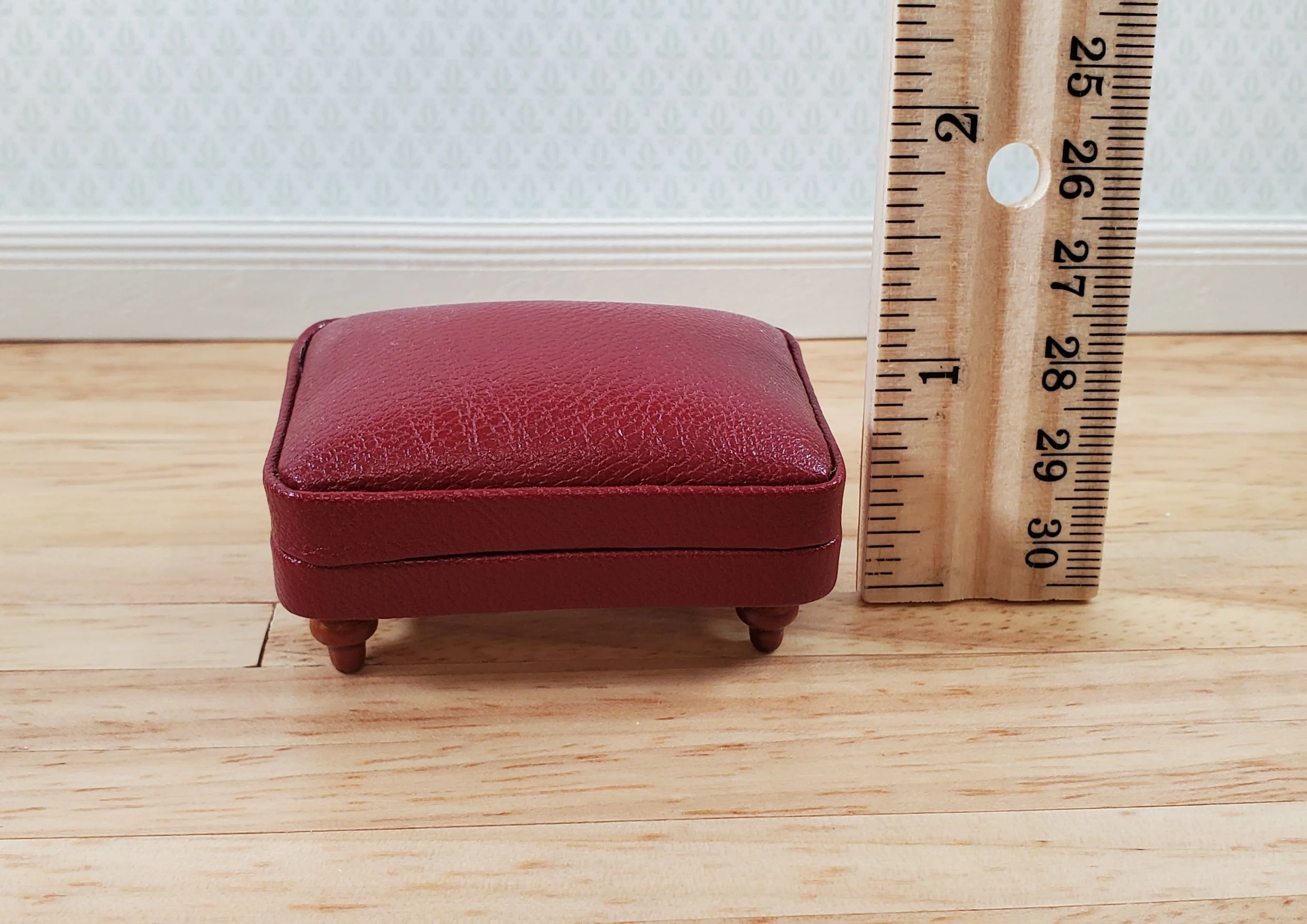 Dollhouse Miniature Footstool Ottoman Burgundy 1:12 Scale Miniature Furniture - Image 6