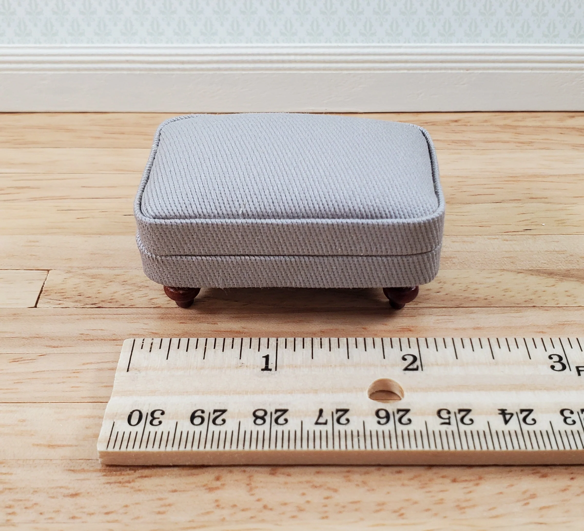 Dollhouse Miniature Footstool Ottoman Gray Fabric 1:12 Scale Miniature Furniture - Image 4