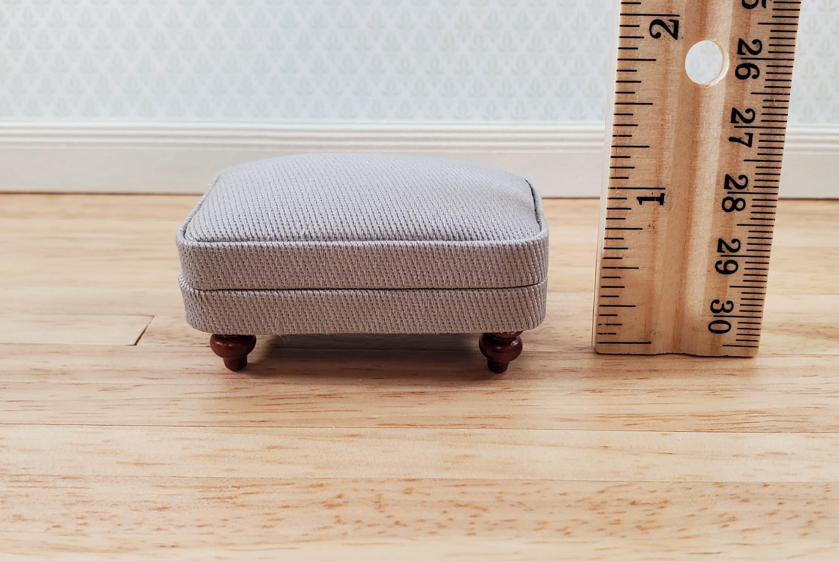 Dollhouse Miniature Footstool Ottoman Gray Fabric 1:12 Scale Miniature Furniture - Image 5