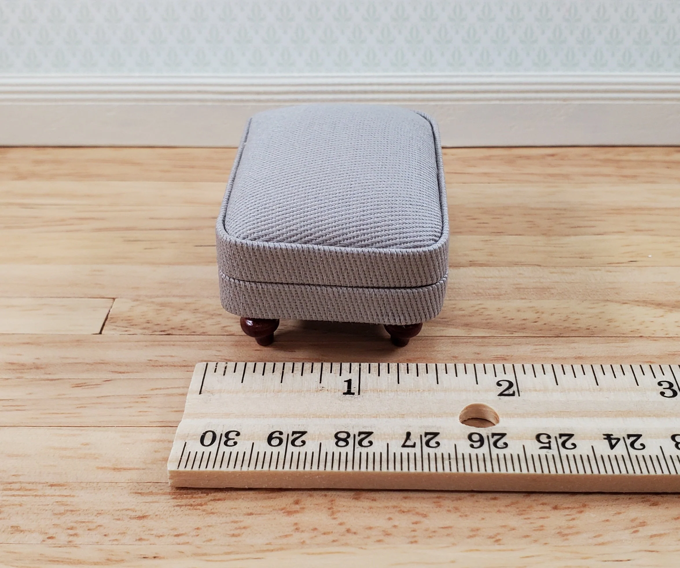 Dollhouse Miniature Footstool Ottoman Gray Fabric 1:12 Scale Miniature Furniture - Image 6