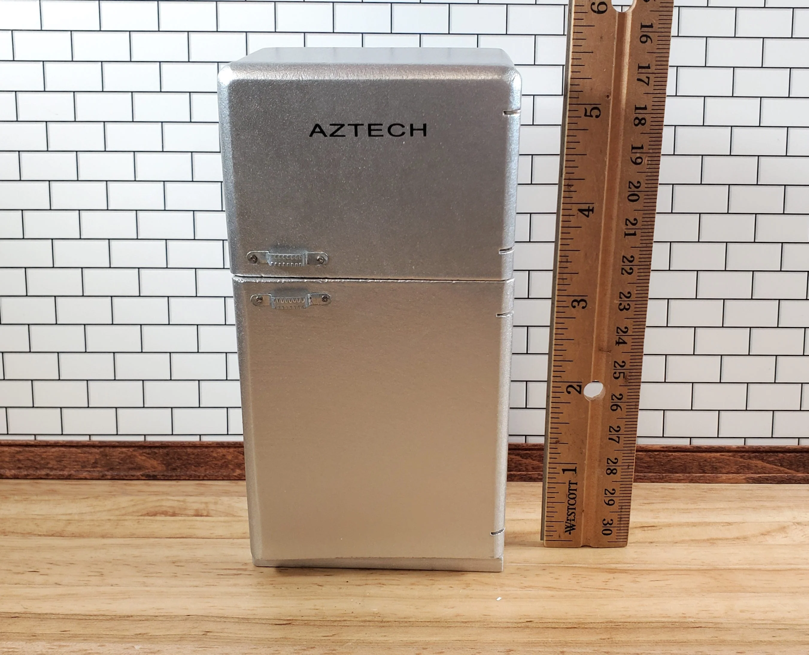 Dollhouse Kitchen Miniature Fridge 2 Door Refrigerator Silver Modern Style 1:12 Scale - Image 5