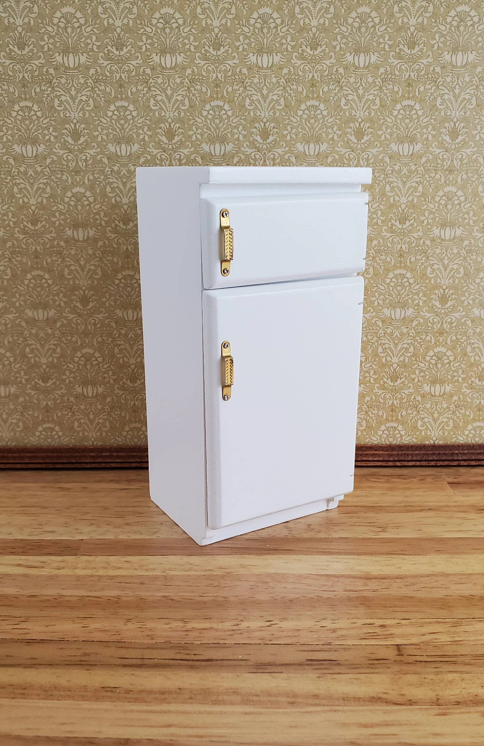 Dollhouse Miniature Fridge 2 Door Refrigerator White 1:12 Scale Wood Furniture - Image 2