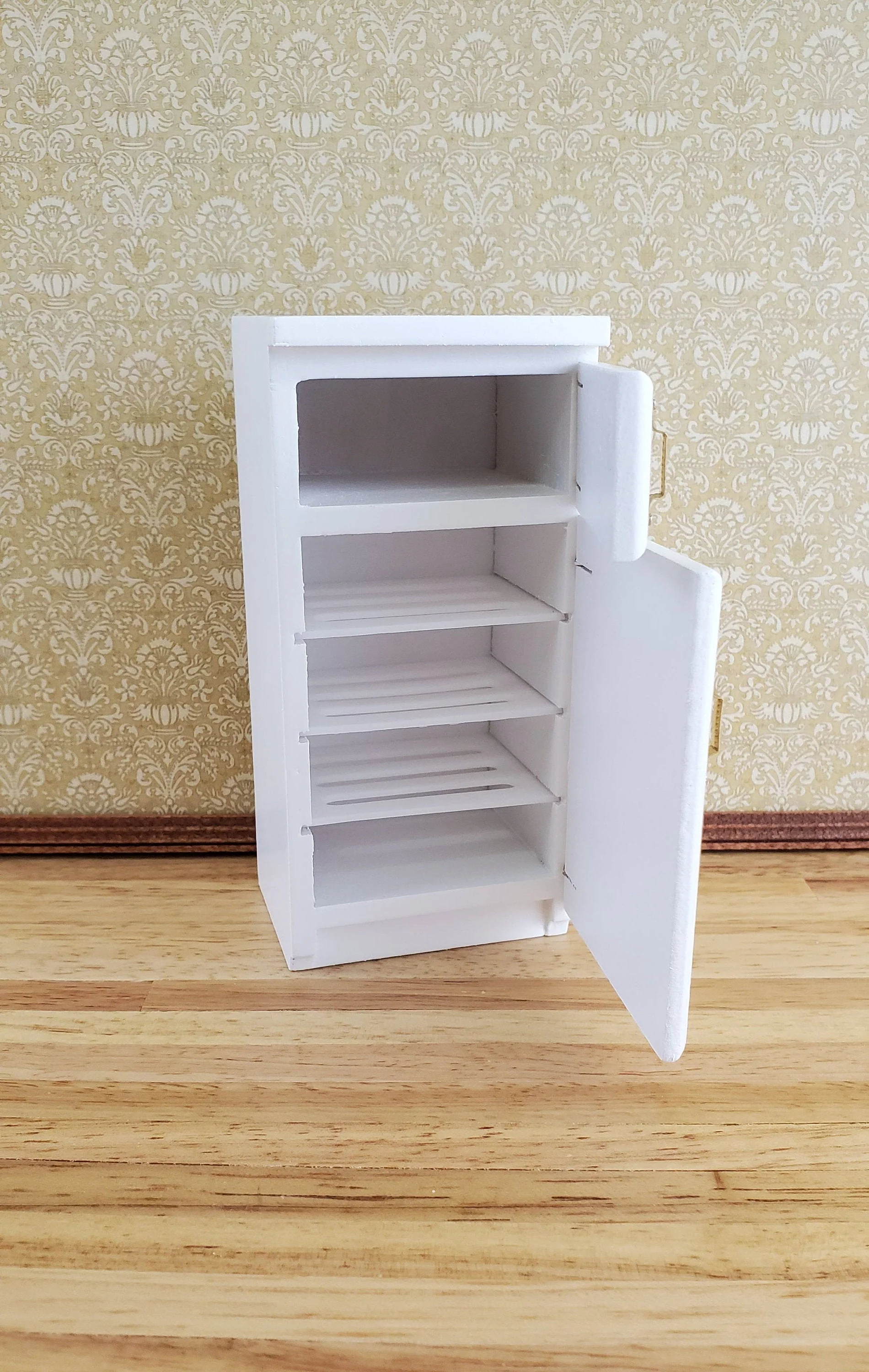 Dollhouse Miniature Fridge 2 Door Refrigerator White 1:12 Scale Wood Furniture - Image 3