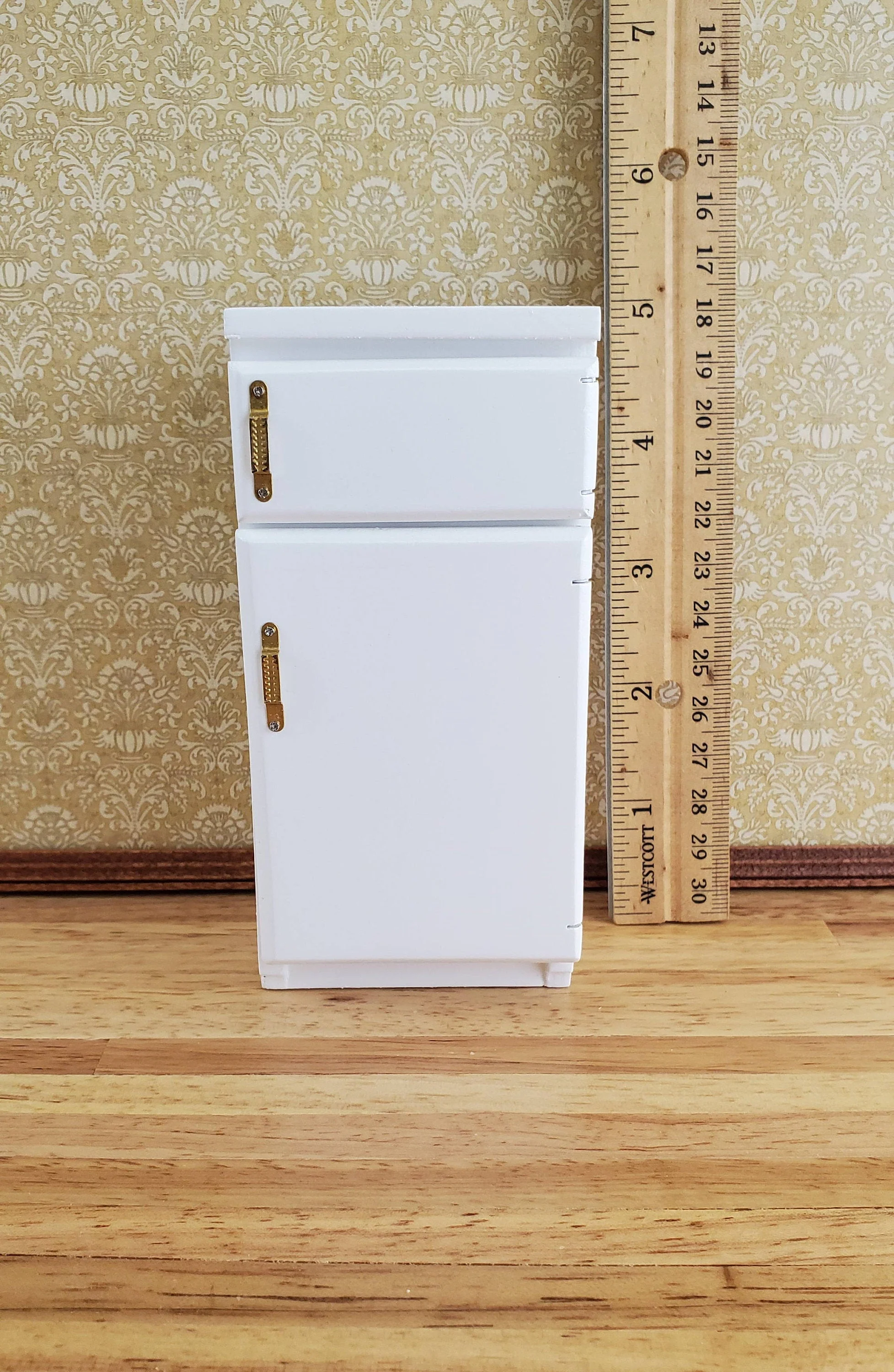 Dollhouse Miniature Fridge 2 Door Refrigerator White 1:12 Scale Wood Furniture - Image 4