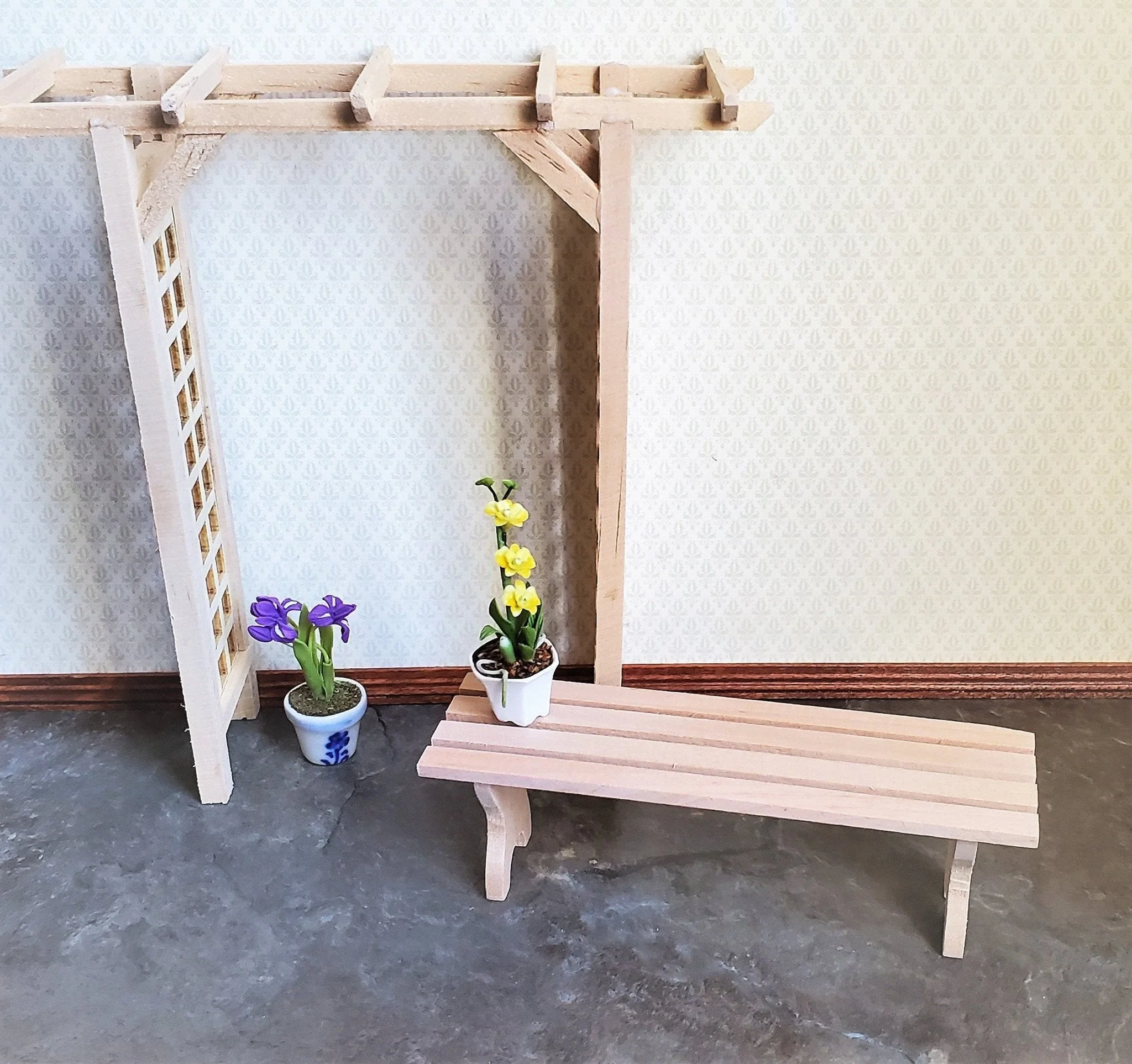 Dollhouse Miniature Garden Bench Slatted Large Unfinished Wood 1:12 Scale Furniture - Image 2
