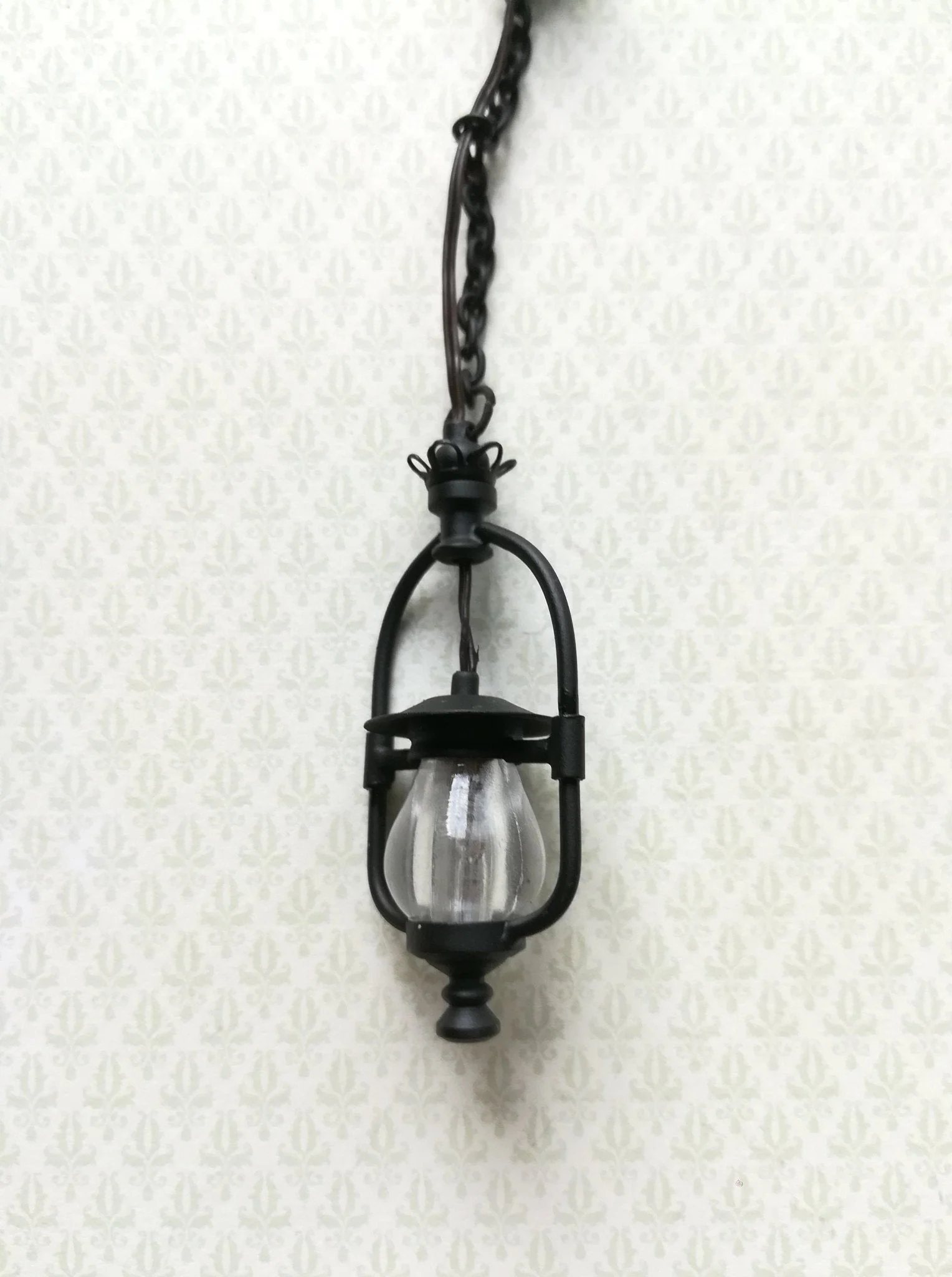 Dollhouse Miniature "Gas" Ceiling Light Black 12 Volt with Plug 1:12 Scale Lantern