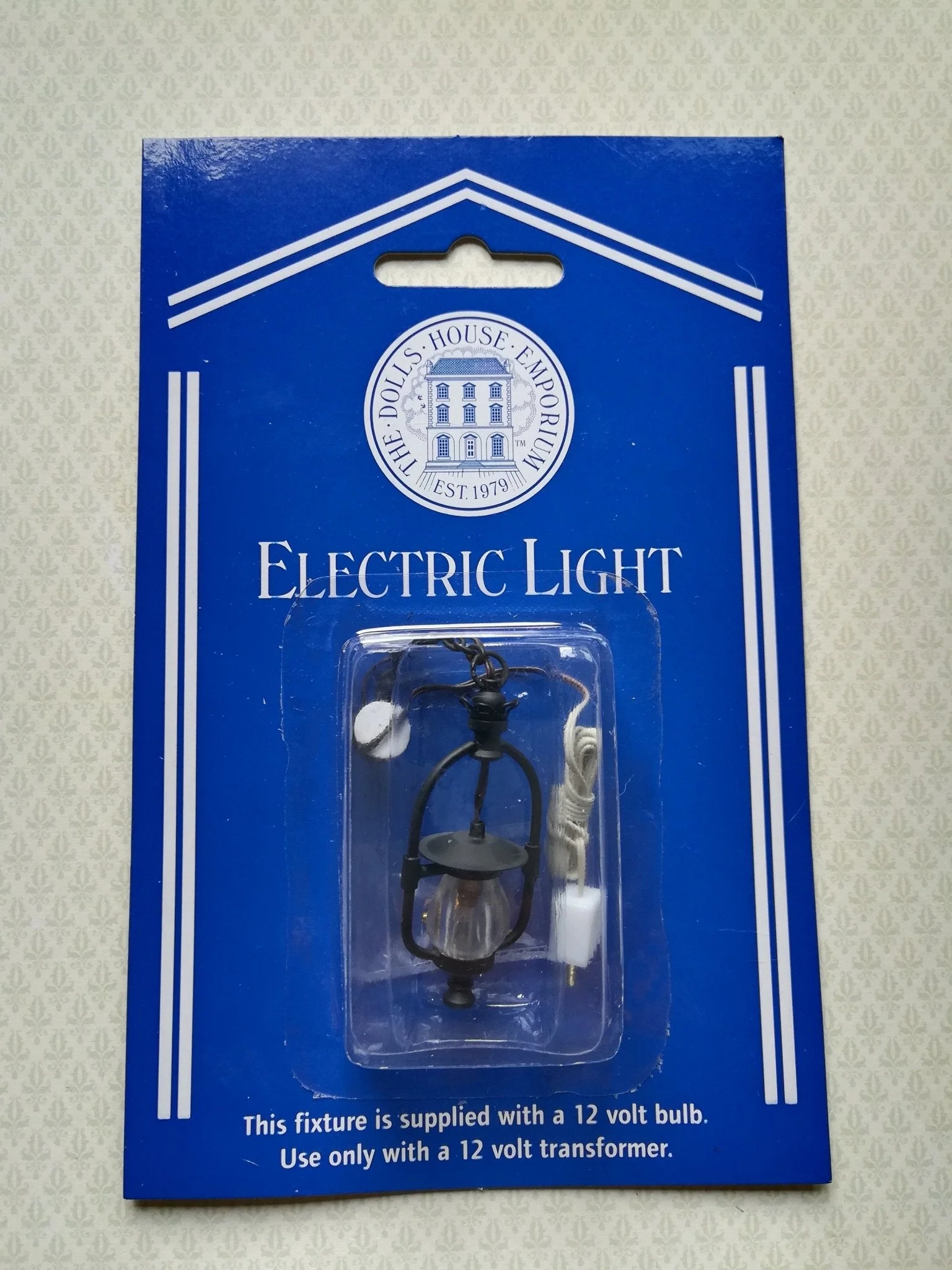 Dollhouse Miniature "Gas" Ceiling Light Black 12 Volt with Plug 1:12 Scale Lantern - Image 2