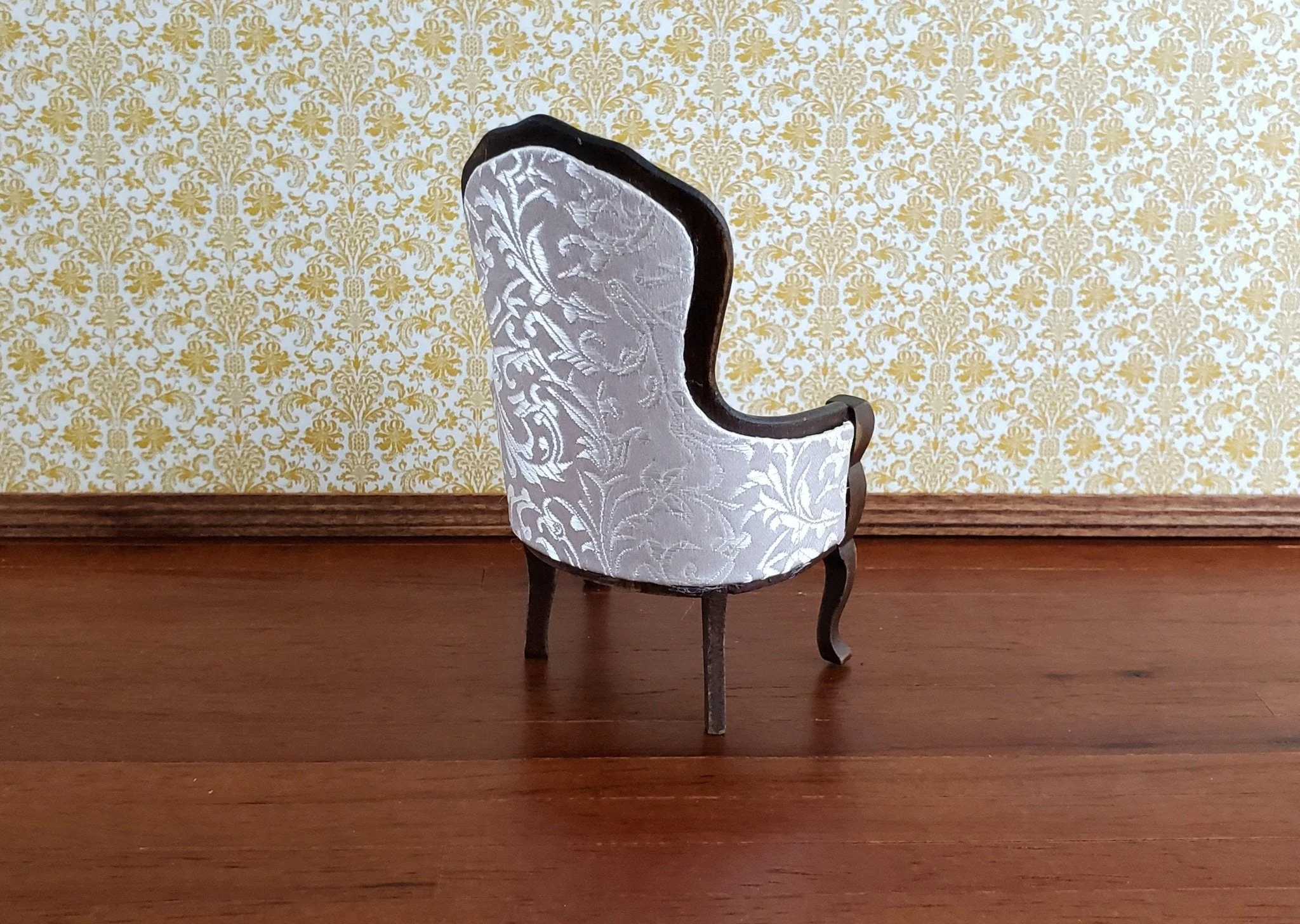 Dollhouse Miniature Gentlemen's Chair Victorian White Dark Walnut Finish 1:12 Scale Furniture - Image 3