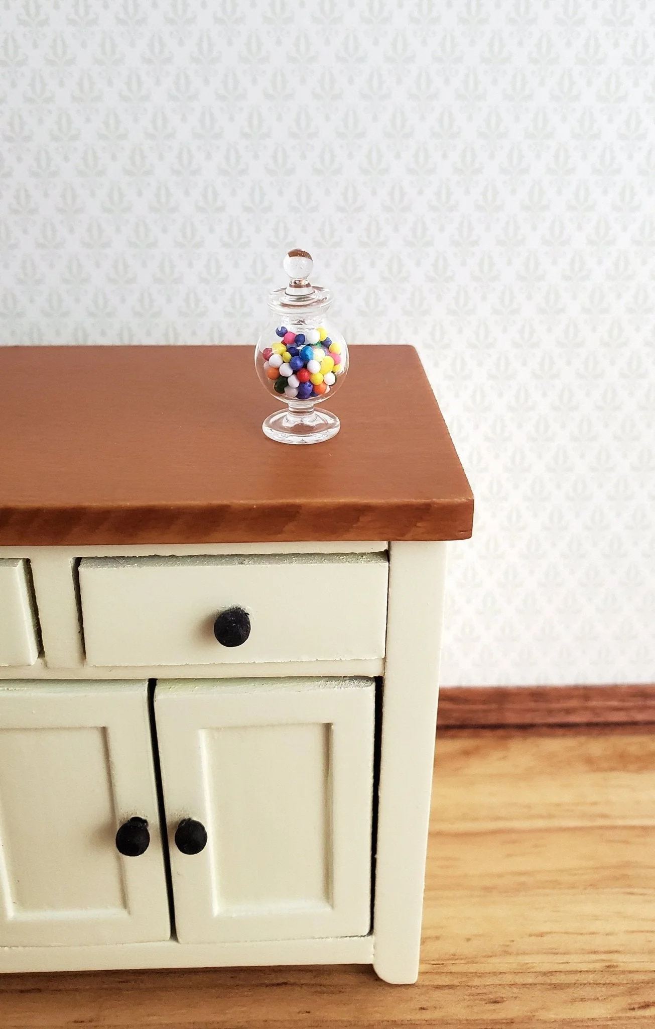 Dollhouse Miniature Glass Candy Jar with Candy Bubble Gum Treats 1:12 Scale