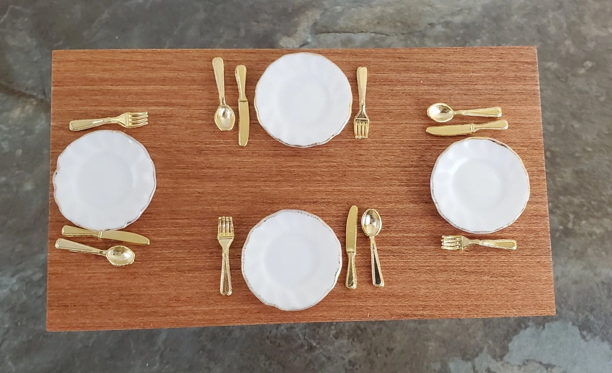 Dollhouse Miniature Gold Flatware Fork Spoon Knife 4 Place Settings 1:12 Scale - Image 3