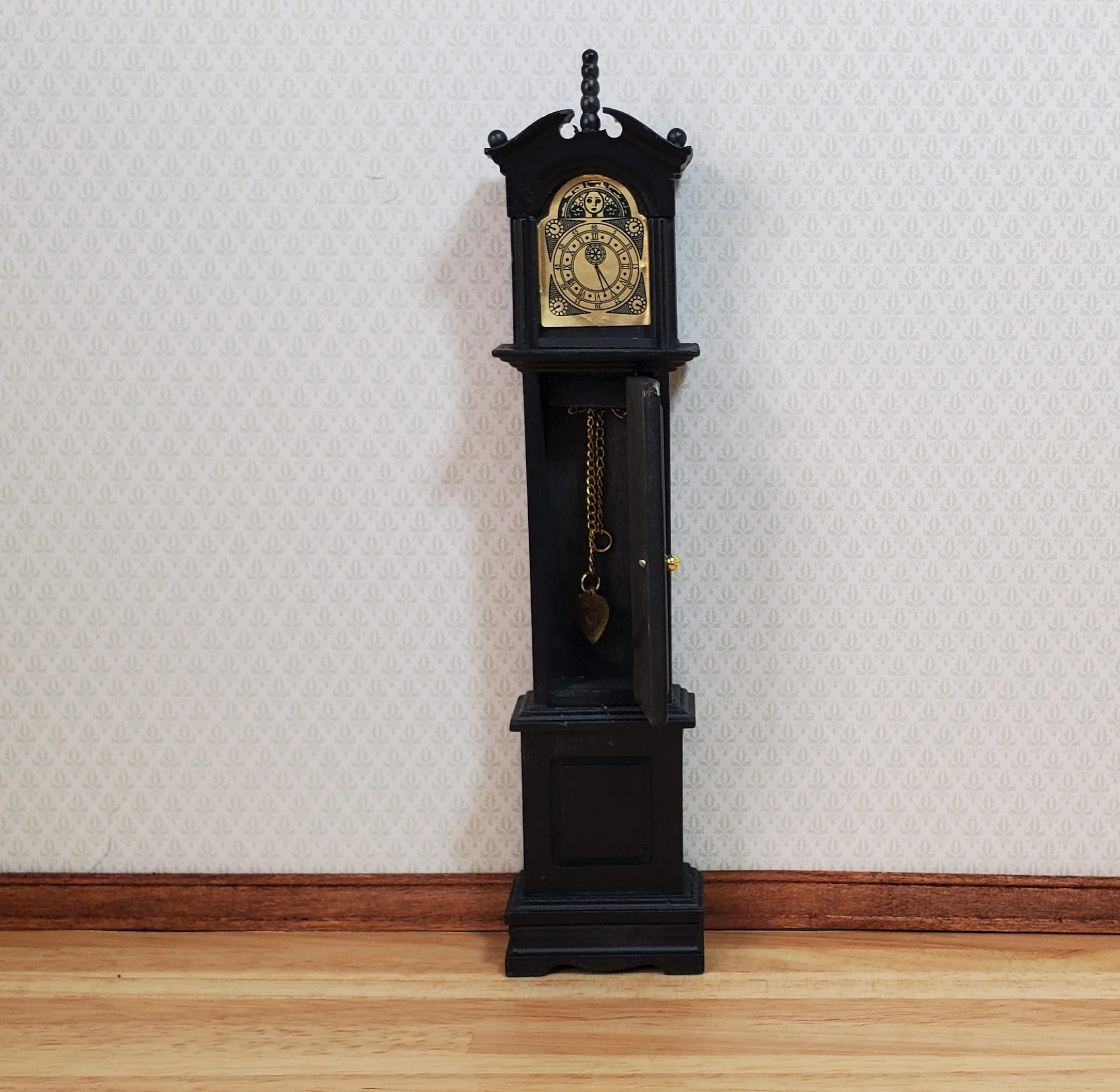 Dollhouse Grandfather Clock Opens BLACK Wood 1:12 Scale Miniature Furniture - Image 2