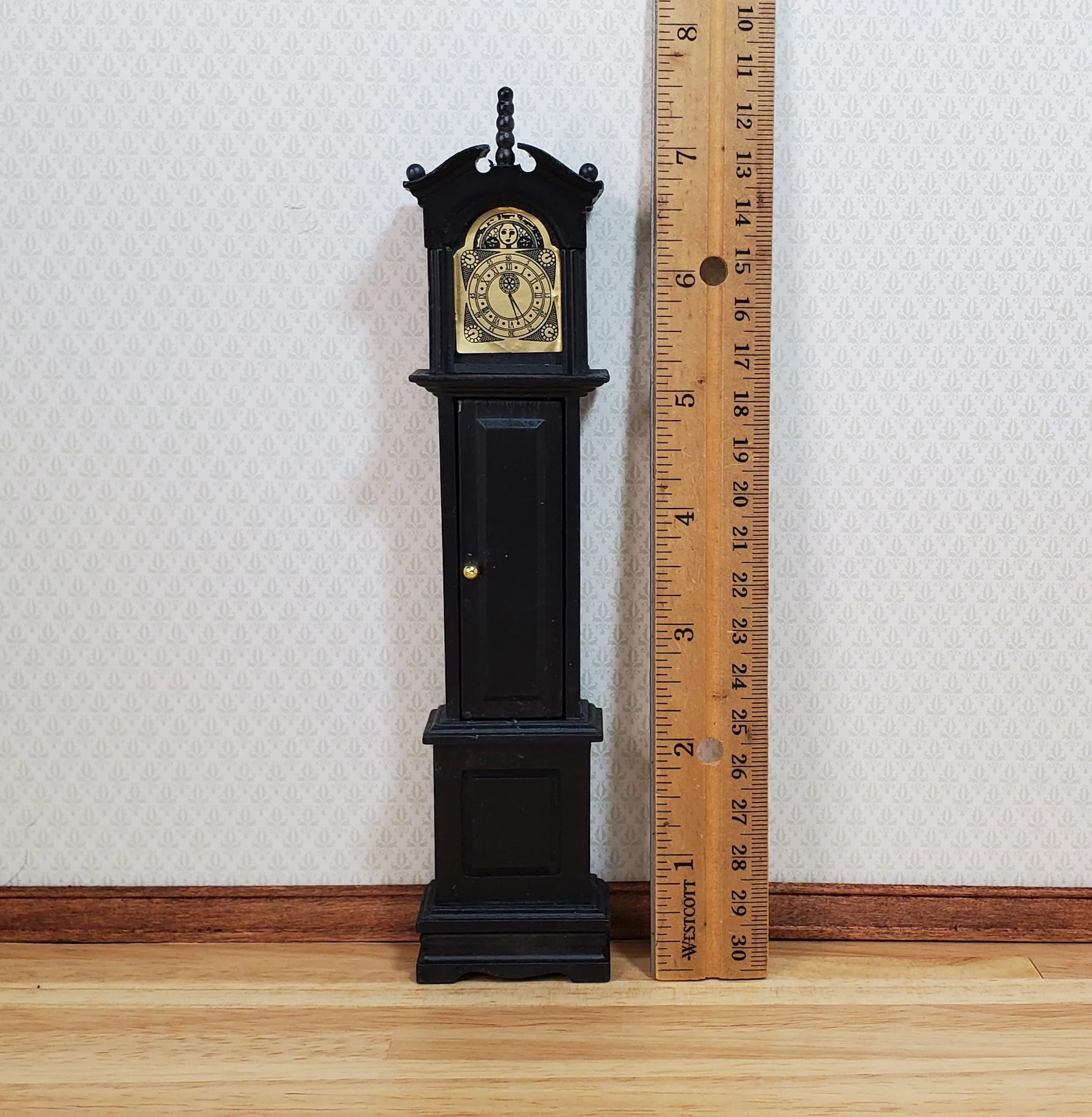Dollhouse Grandfather Clock Opens BLACK Wood 1:12 Scale Miniature Furniture - Image 3