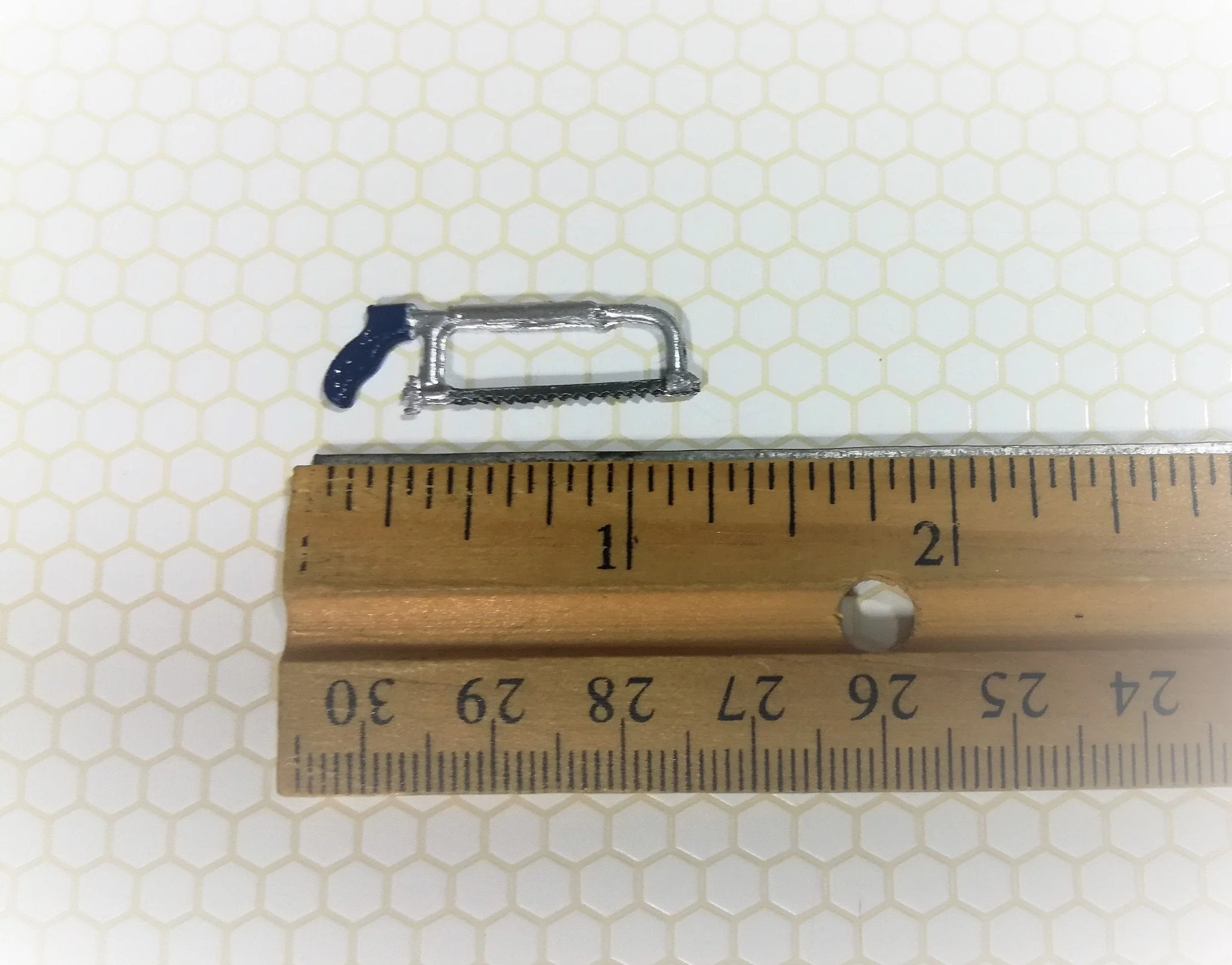 Dollhouse Miniature Hacksaw with Blue Handle 1:12 Scale Tool Metal Saw - Image 3
