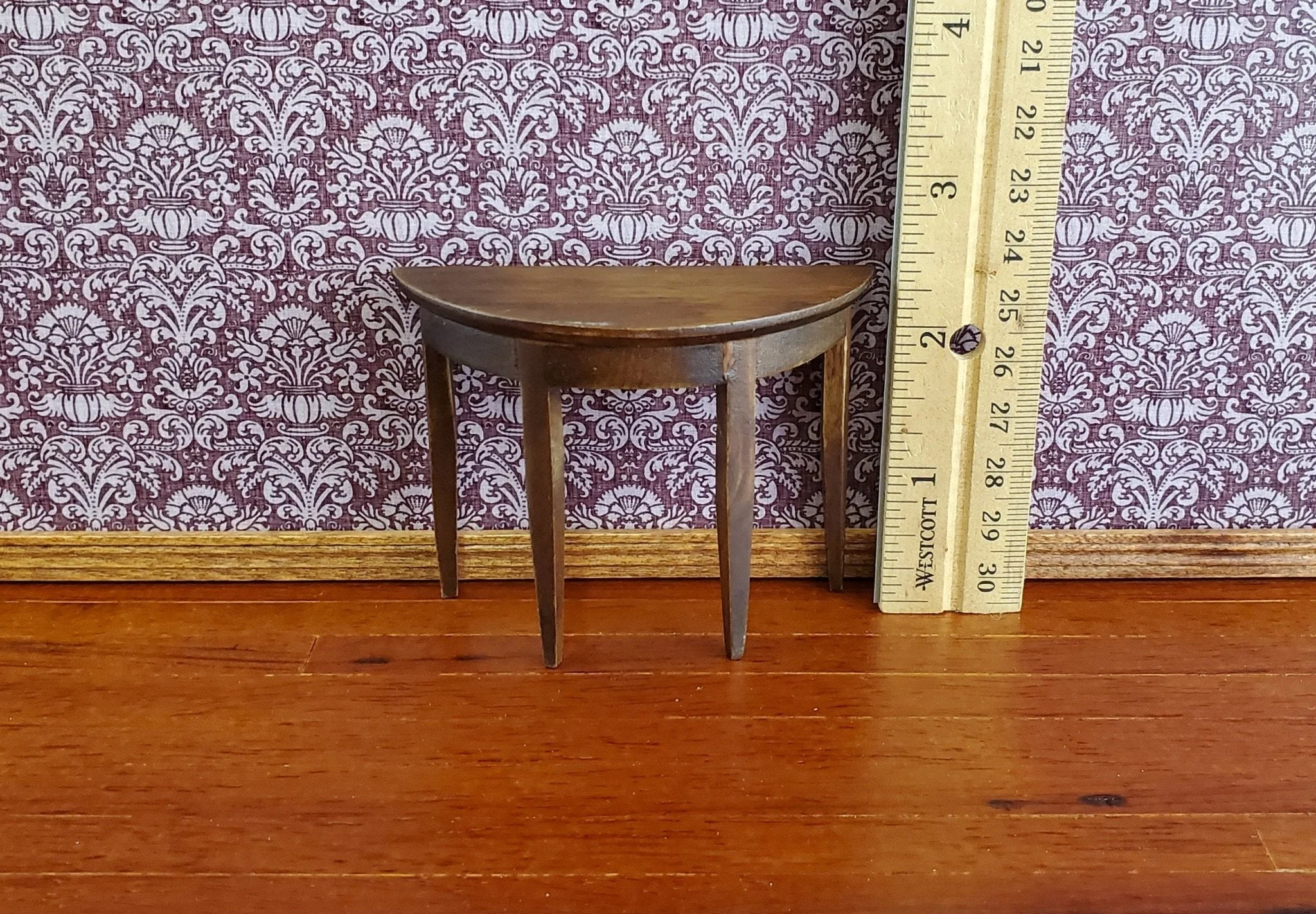 Dollhouse Miniature Half Round Hall Table 1:12 Scale Furniture Walnut Finish - Image 3