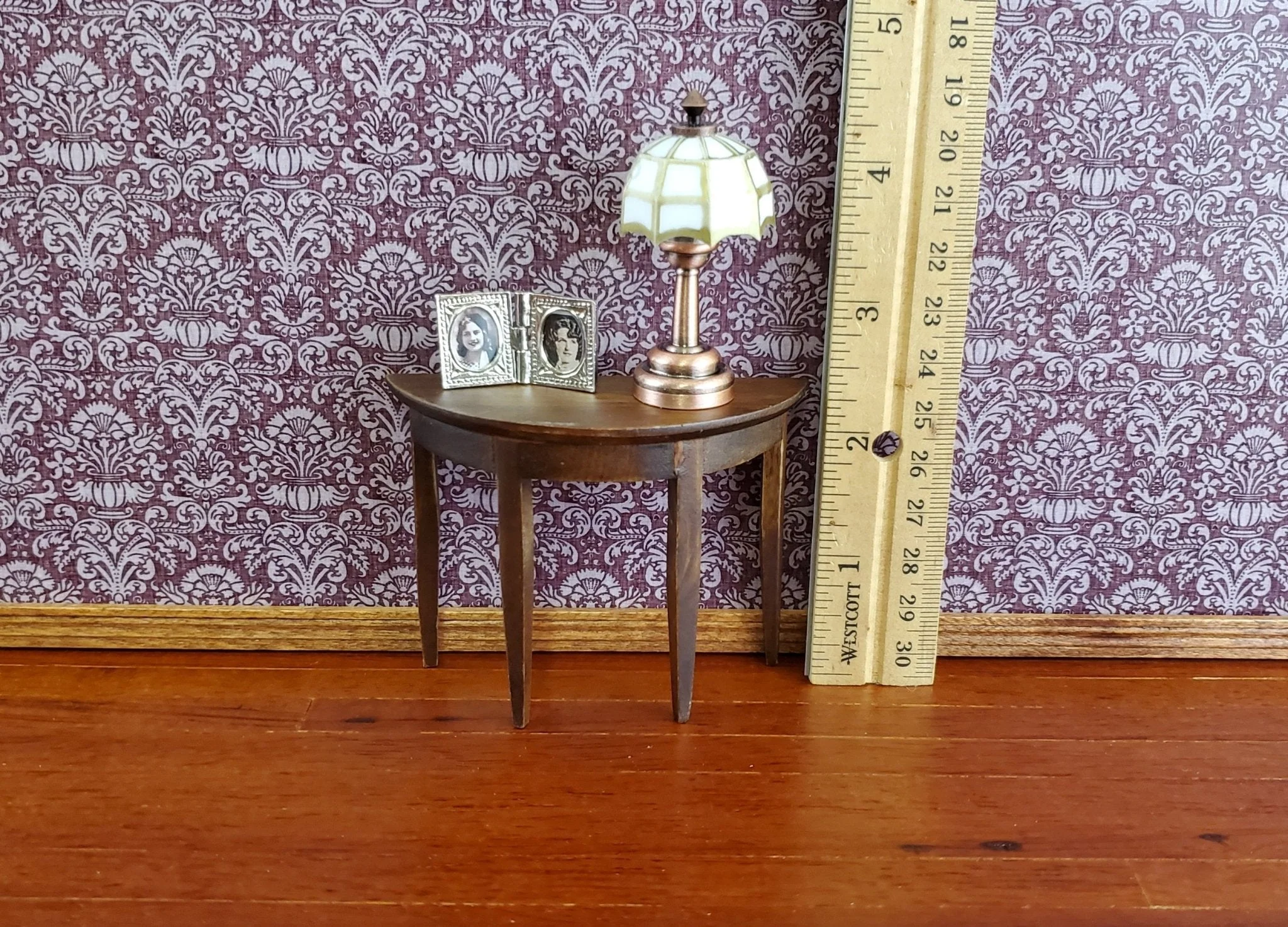 Dollhouse Miniature Half Round Hall Table 1:12 Scale Furniture Walnut Finish - Image 4