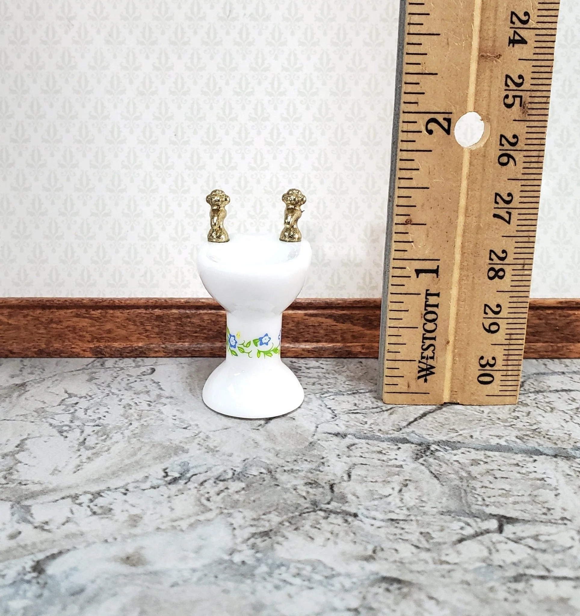 Dollhouse Miniature Half Scale Bathroom Sink White with Floral Decal 1:24 Scale - Image 3