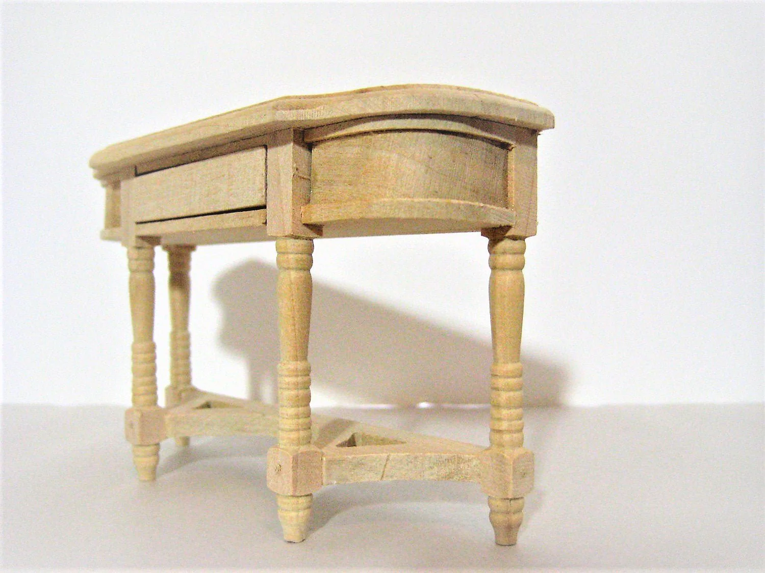 Dollhouse Hall or Side Table Unpainted Wood with Opening Drawer 1:12 Scale Miniature Furniture - Image 2