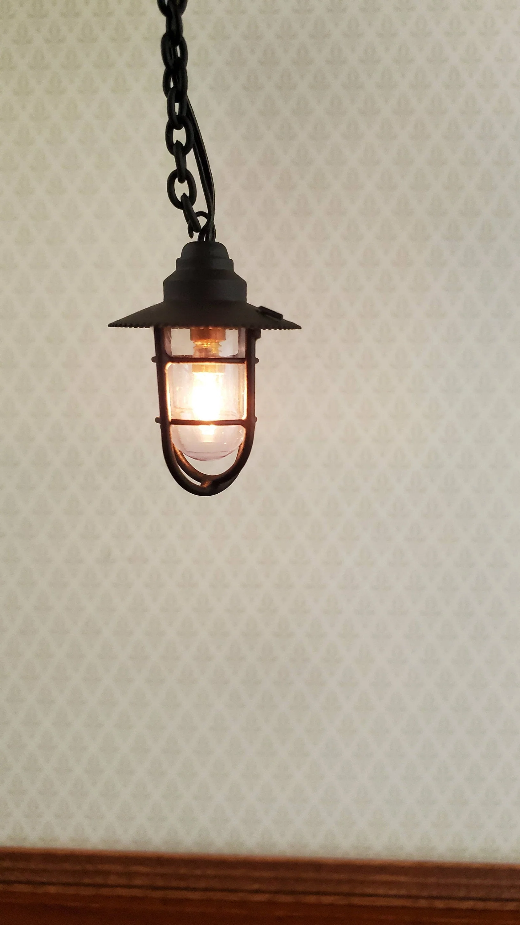 Dollhouse Miniature Hanging Lantern Light Black Vintage Style 12 Volt 1:12 Scale Lighting