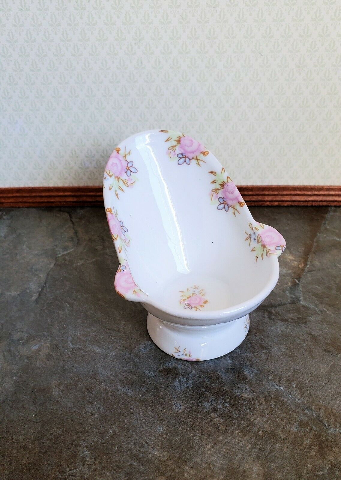 Dollhouse Miniature Hip Bathtub Ceramic Tub Small Pink Floral Design 1:12 Scale - Image 2