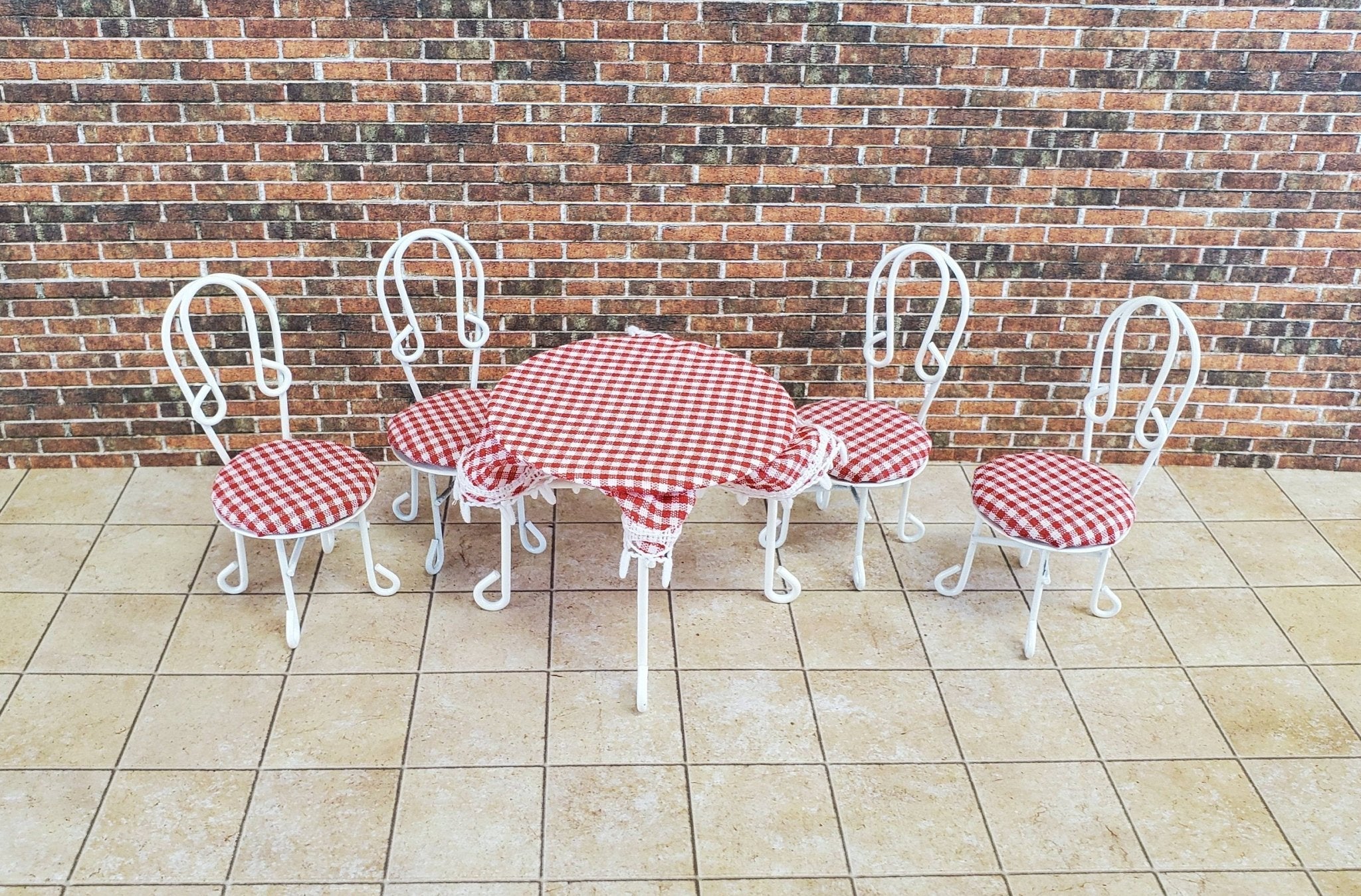 Dollhouse Miniature Ice Cream Parlor Patio Set Table 2 Chairs 1:12 Scale Fairy Garden Bistro