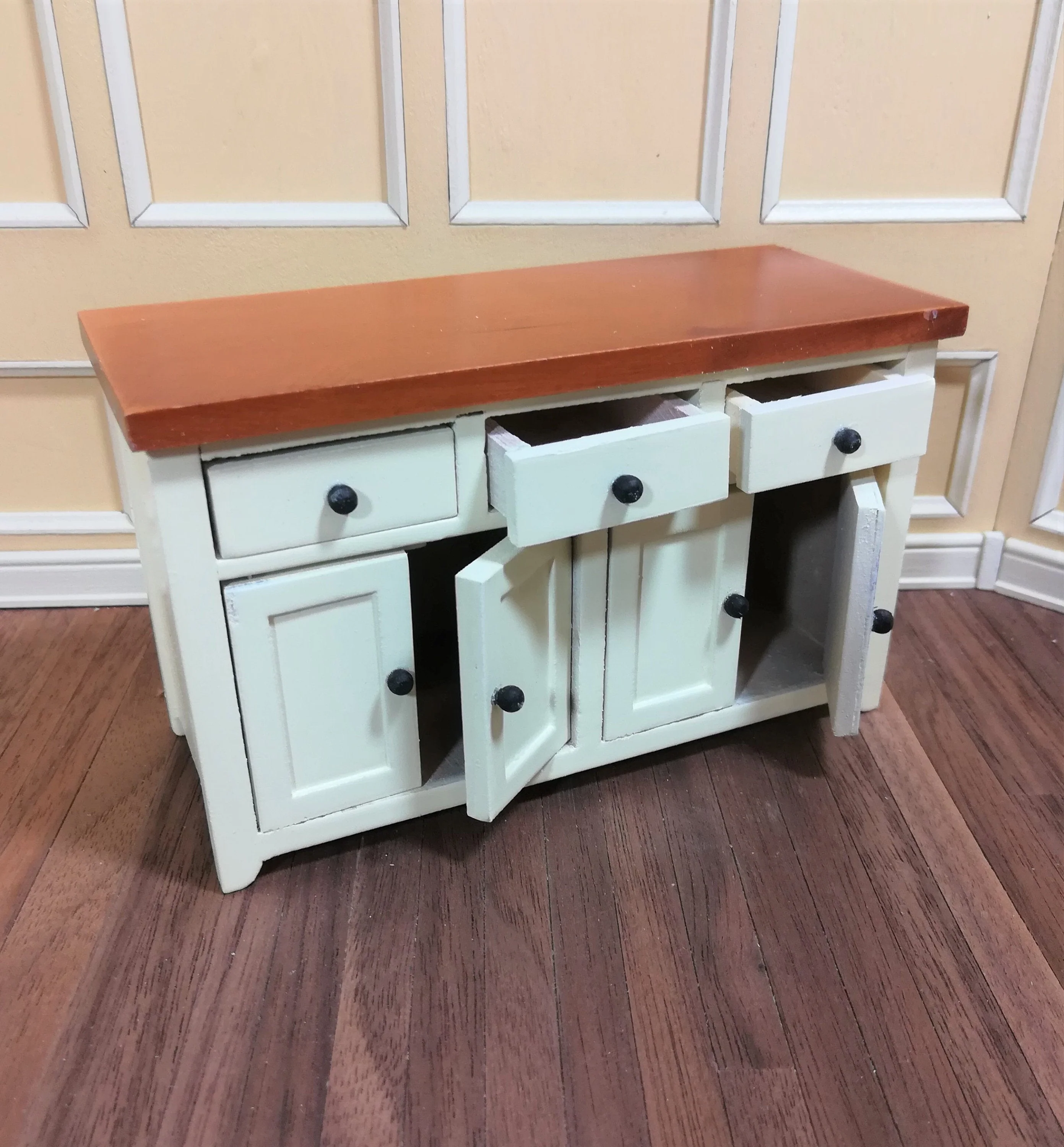 Dollhouse Miniature Kitchen Cabinet with Counter Top Buffet 1:12 Scale Cream - Image 3