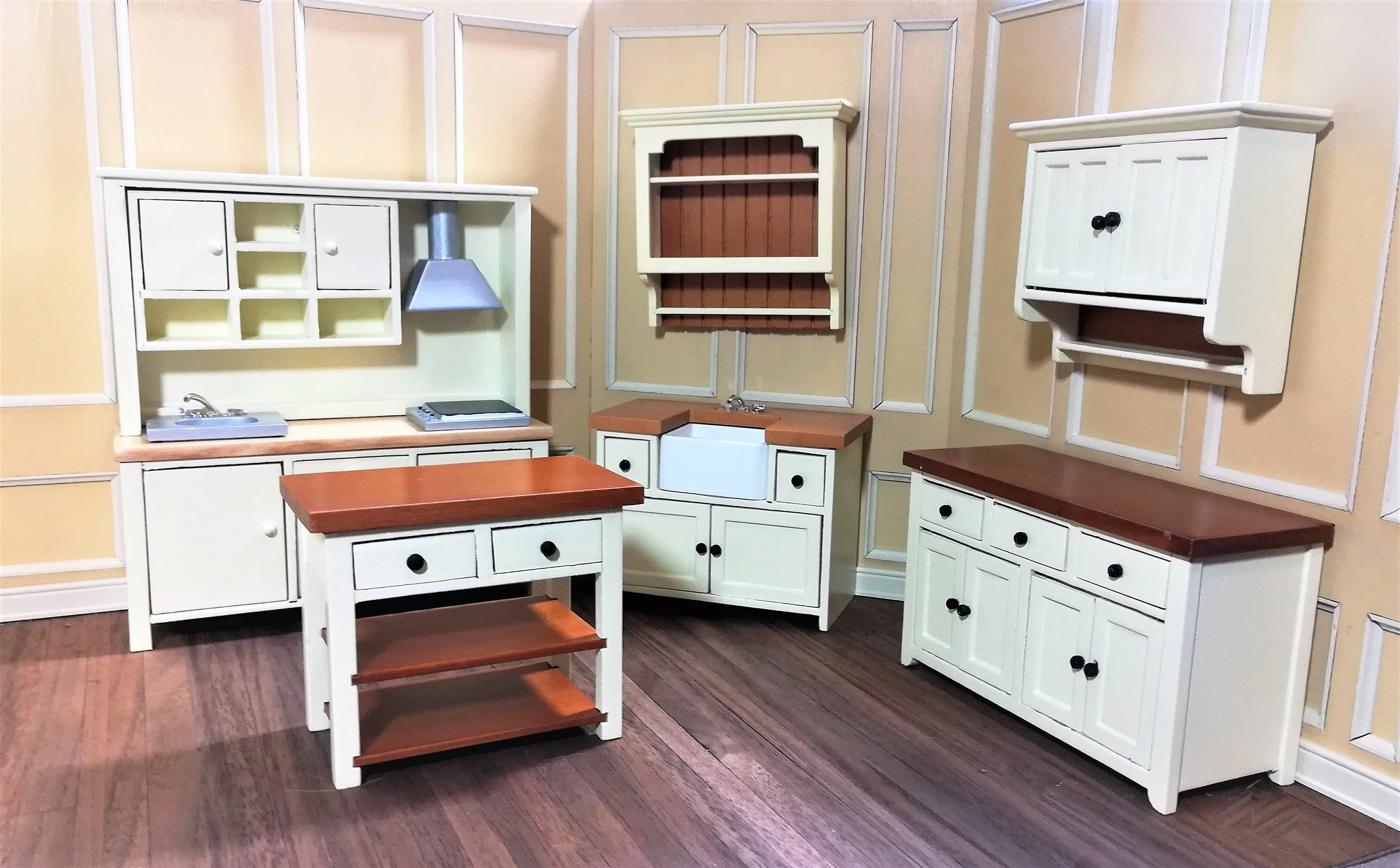 Dollhouse Miniature Kitchen Cabinet with Counter Top Buffet 1:12 Scale Cream - Image 4