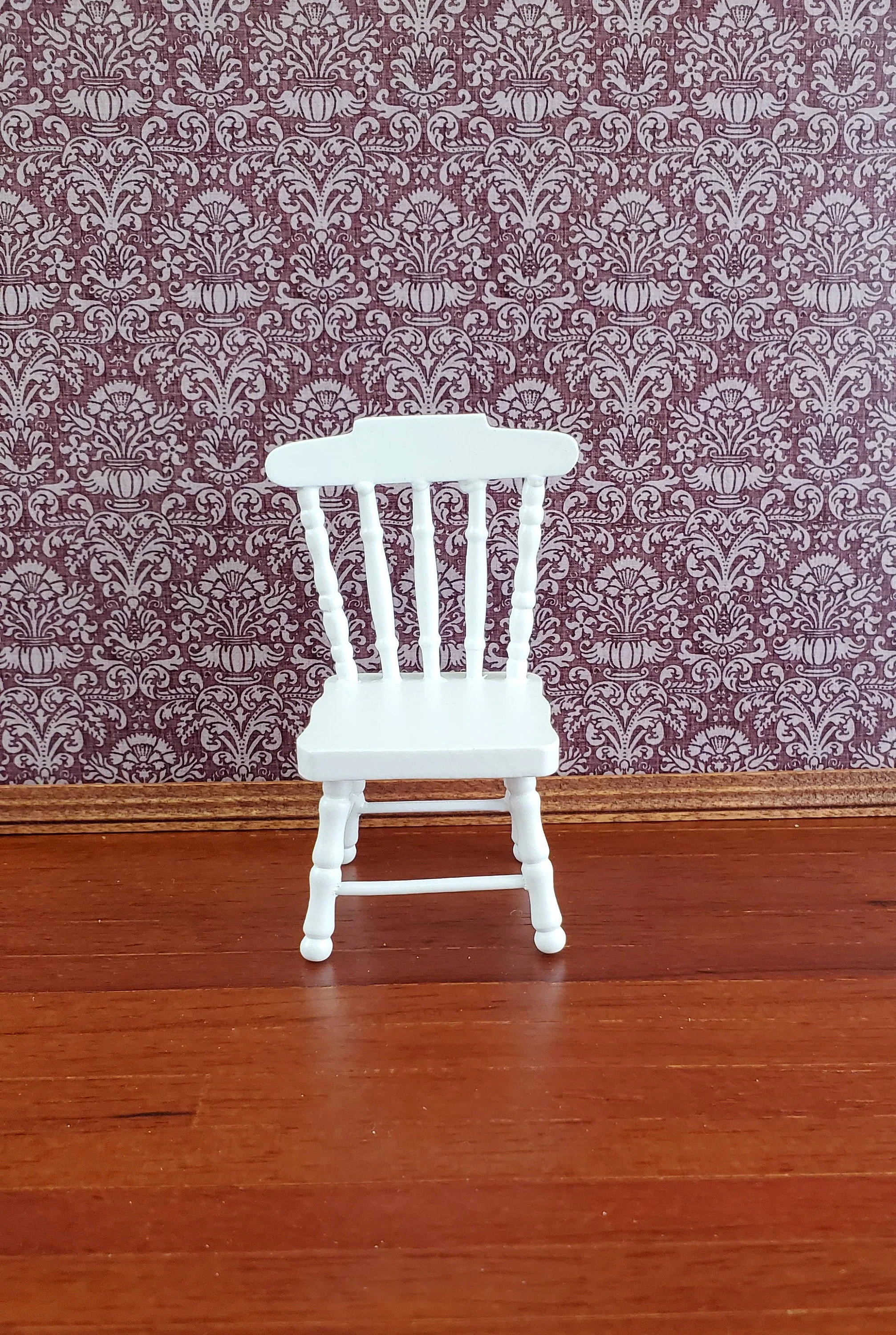 Dollhouse Miniature Kitchen Chair Spindle Back White Finish Wood 1:12 Scale Furniture - Image 2