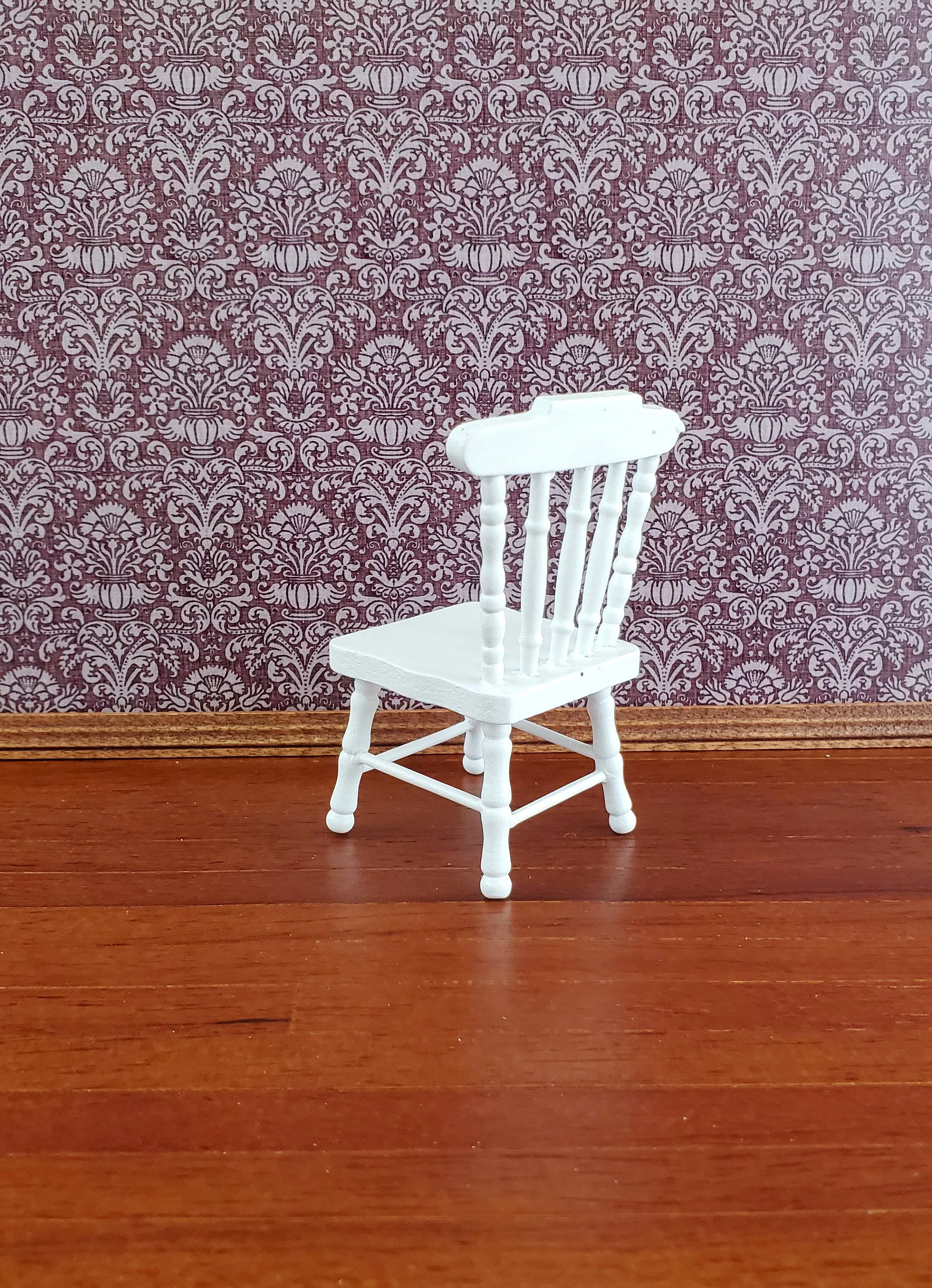 Dollhouse Miniature Kitchen Chair Spindle Back White Finish Wood 1:12 Scale Furniture - Image 3