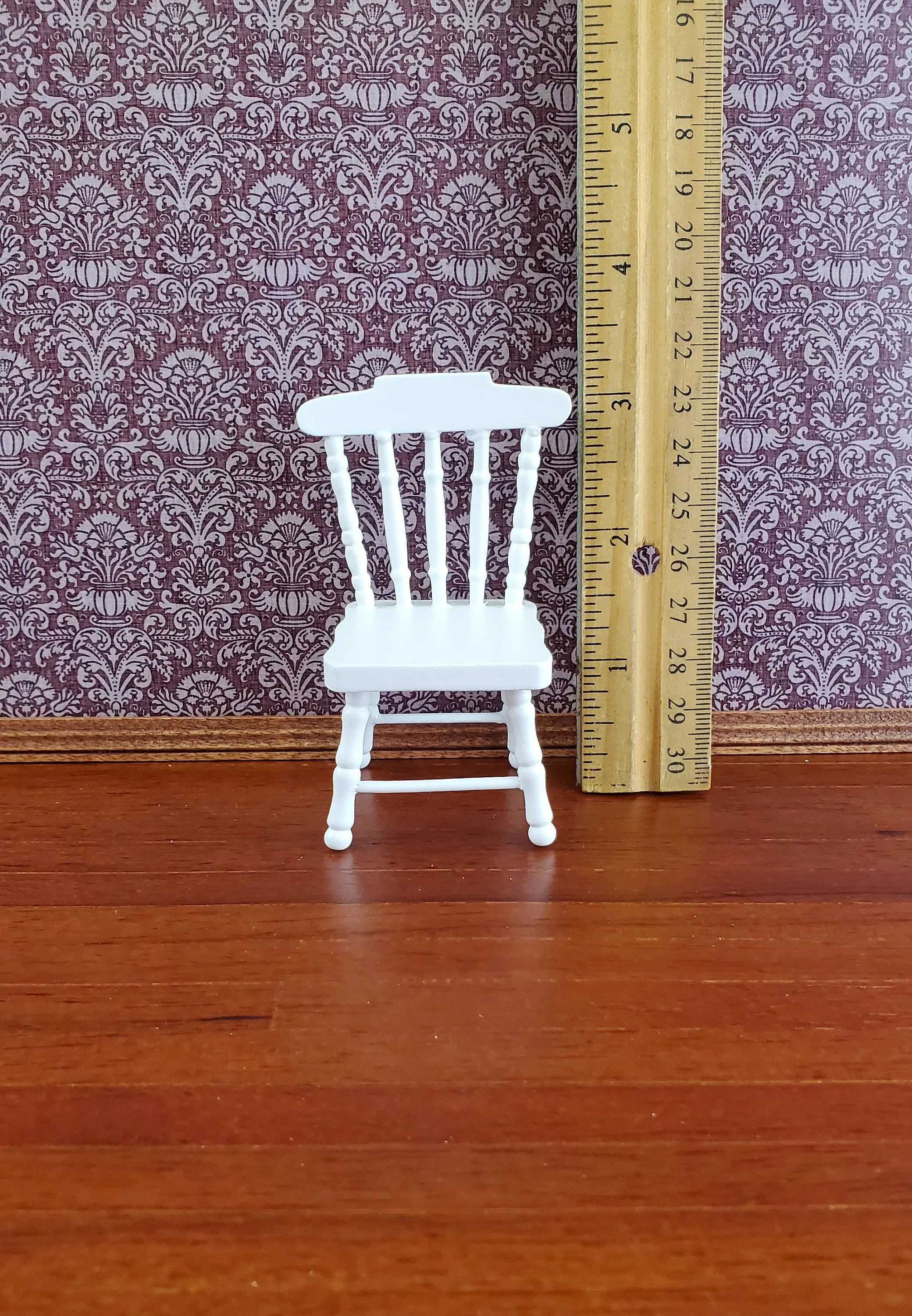 Dollhouse Miniature Kitchen Chair Spindle Back White Finish Wood 1:12 Scale Furniture - Image 4