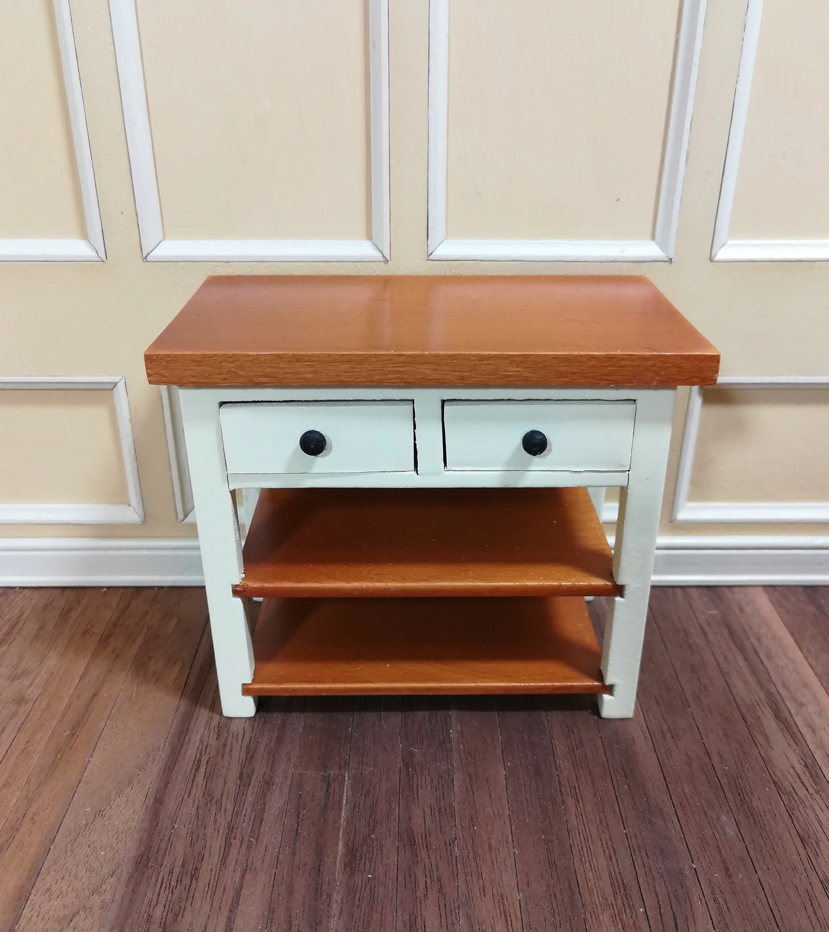 Dollhouse Miniature Kitchen Prep Table Island with Shelves 1:12 Scale Cream