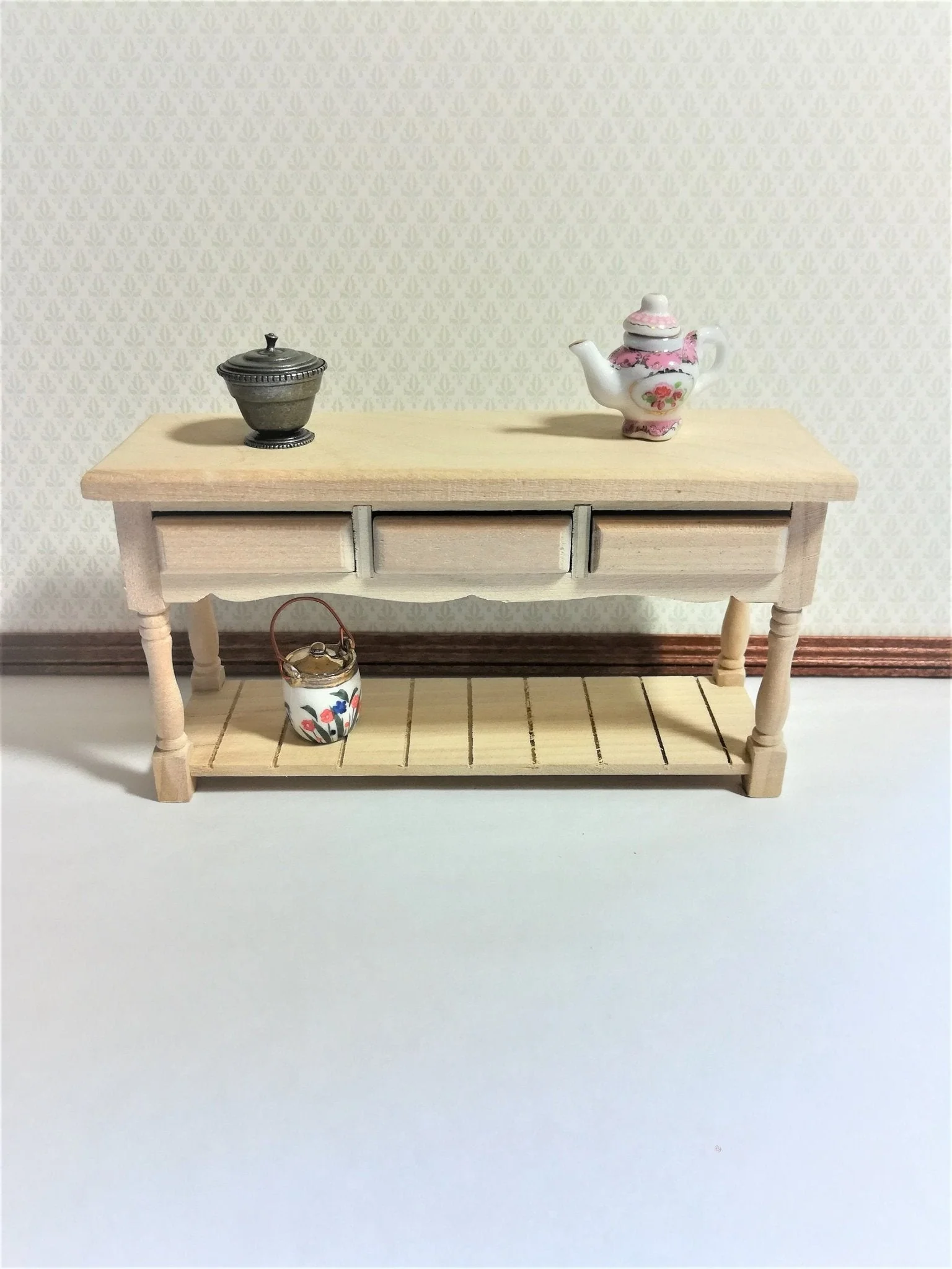 Dollhouse Miniature Kitchen Side Board Buffet with Pot Shelf Unfinished 1:12 Scale - Image 3