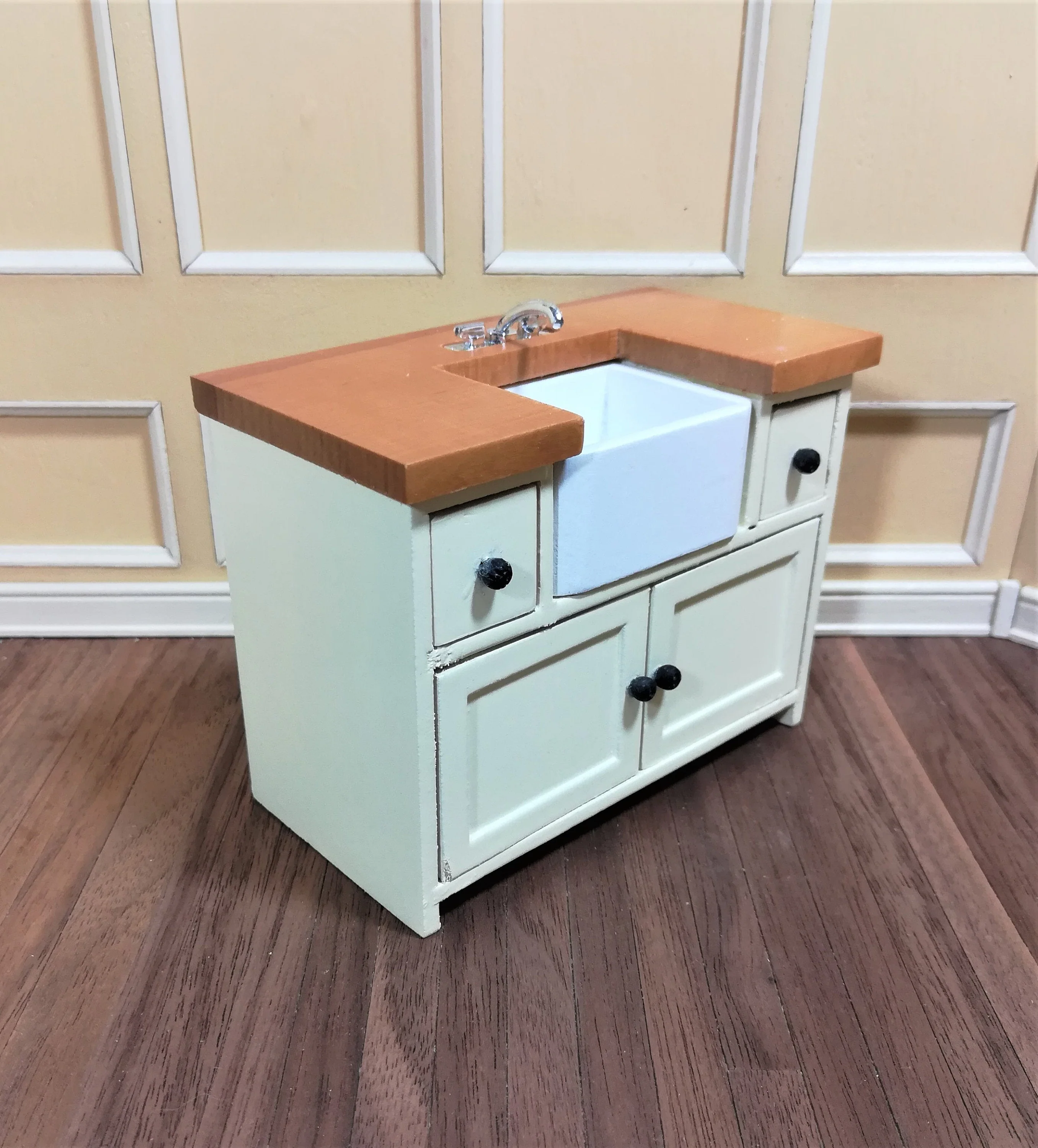 Dollhouse Miniature Kitchen Sink with Counter Top & Cabinet 1:12 Scale Cream - Image 3