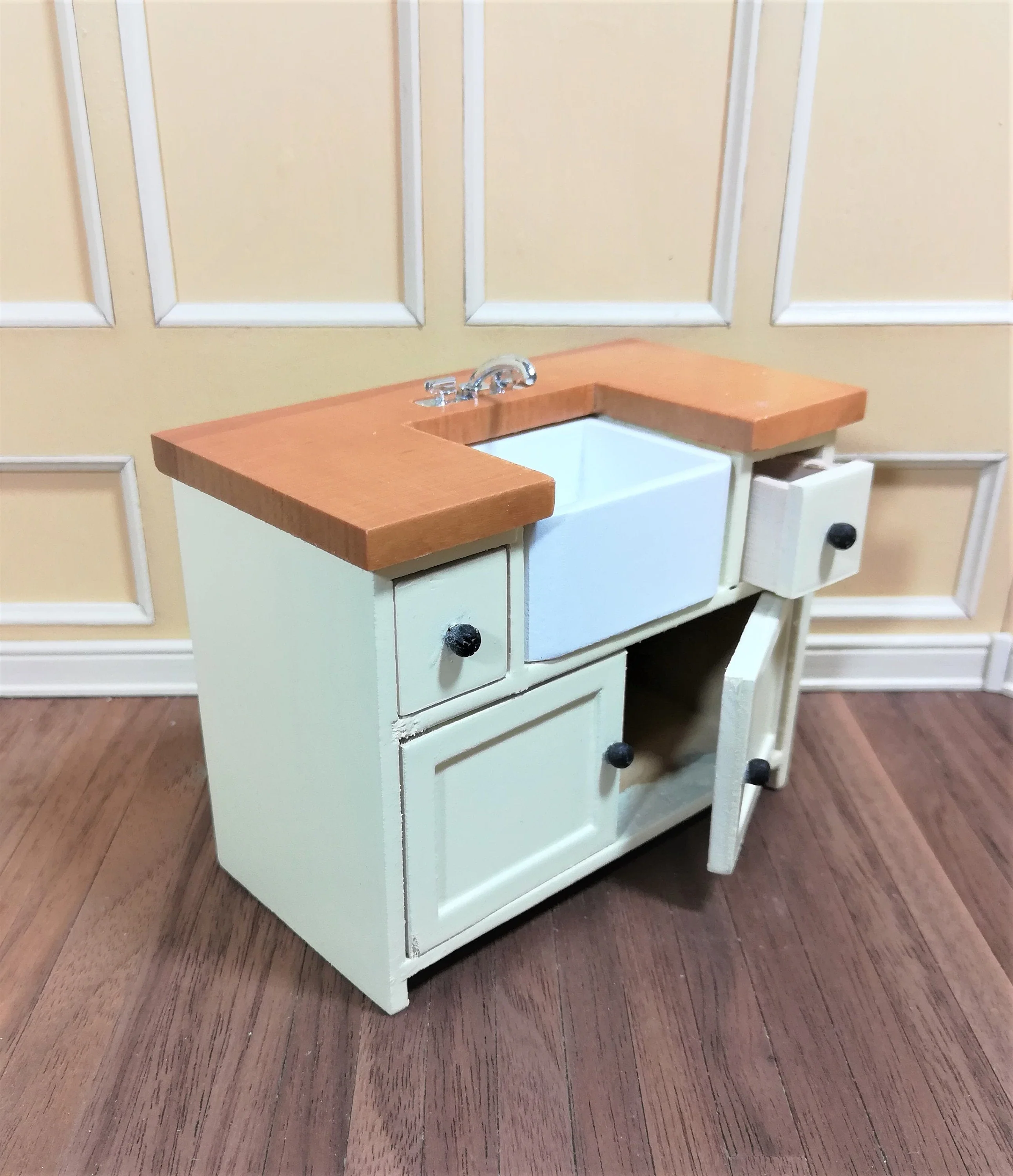 Dollhouse Miniature Kitchen Sink with Counter Top & Cabinet 1:12 Scale Cream - Image 4