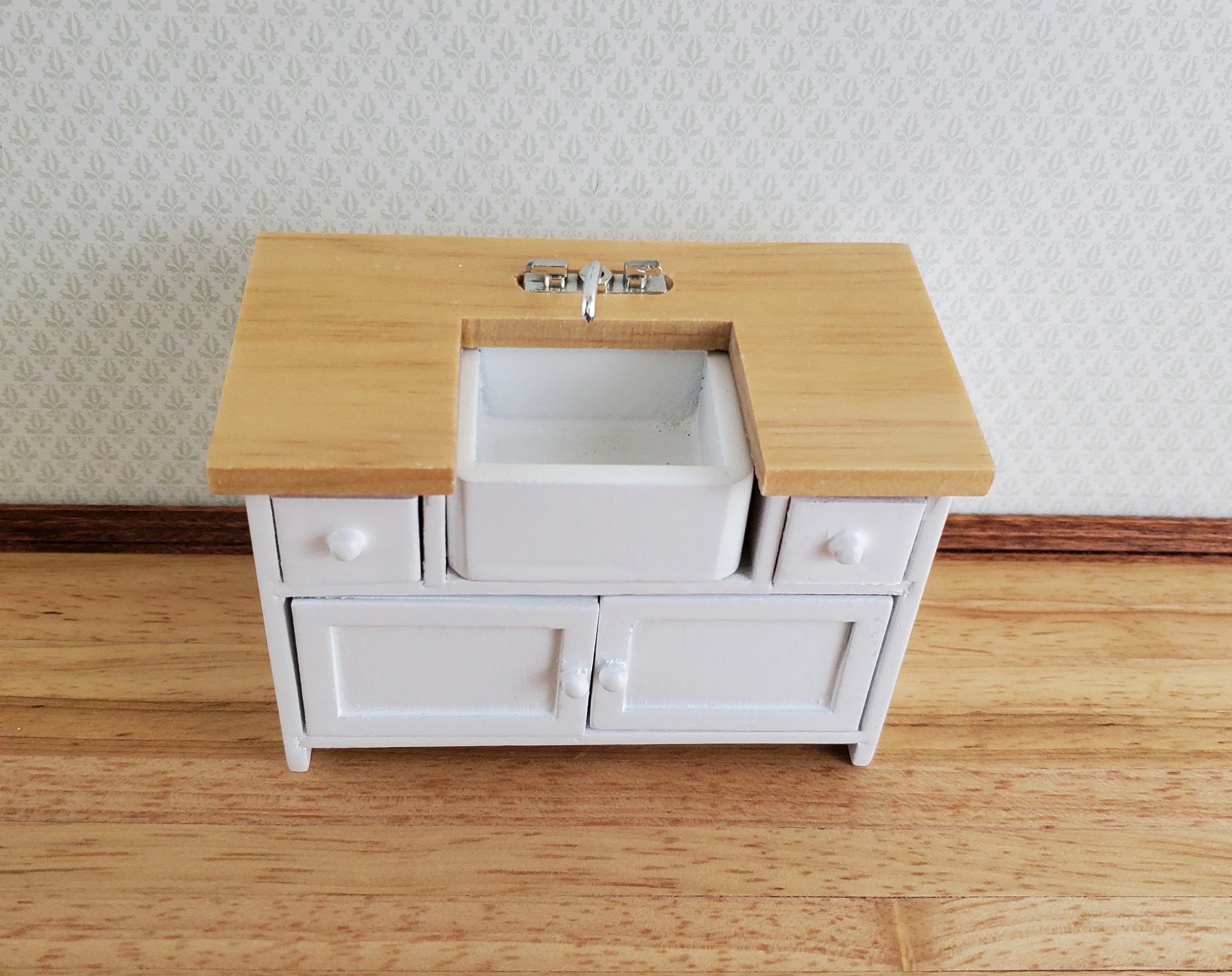 Dollhouse Miniature Kitchen Sink with Counter Top & Cabinet 1:12 Scale White - Image 2