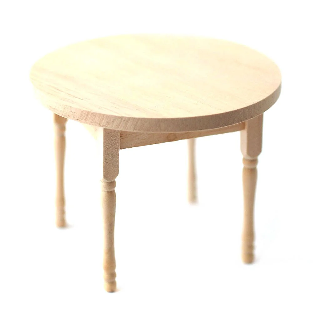 Dollhouse Miniature Kitchen Table Round 1:12 Scale Furniture Unfinished
