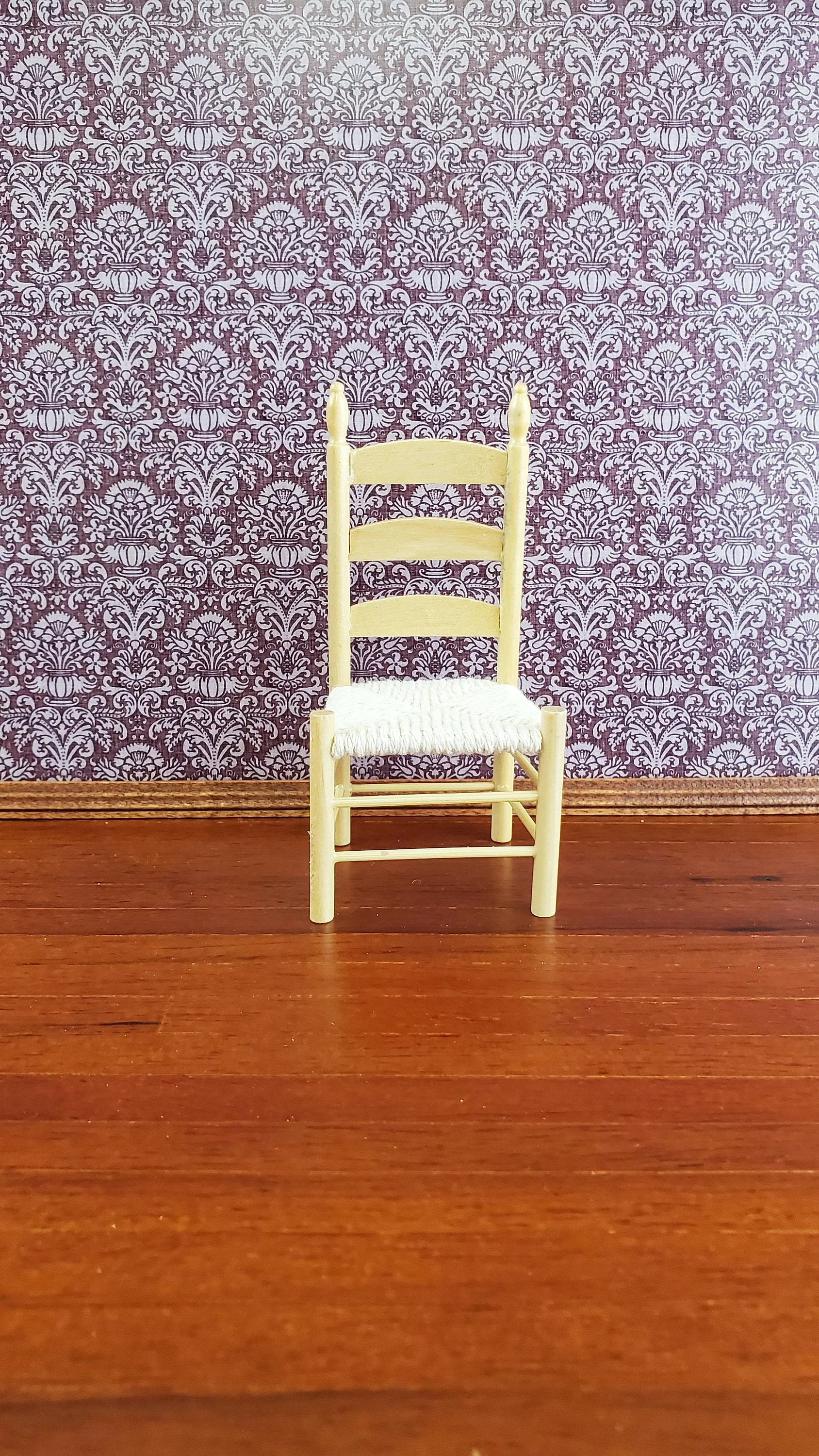 Dollhouse Miniature Ladderback Chair Rush Seat 1:12 Scale Light Oak Finish - Image 2