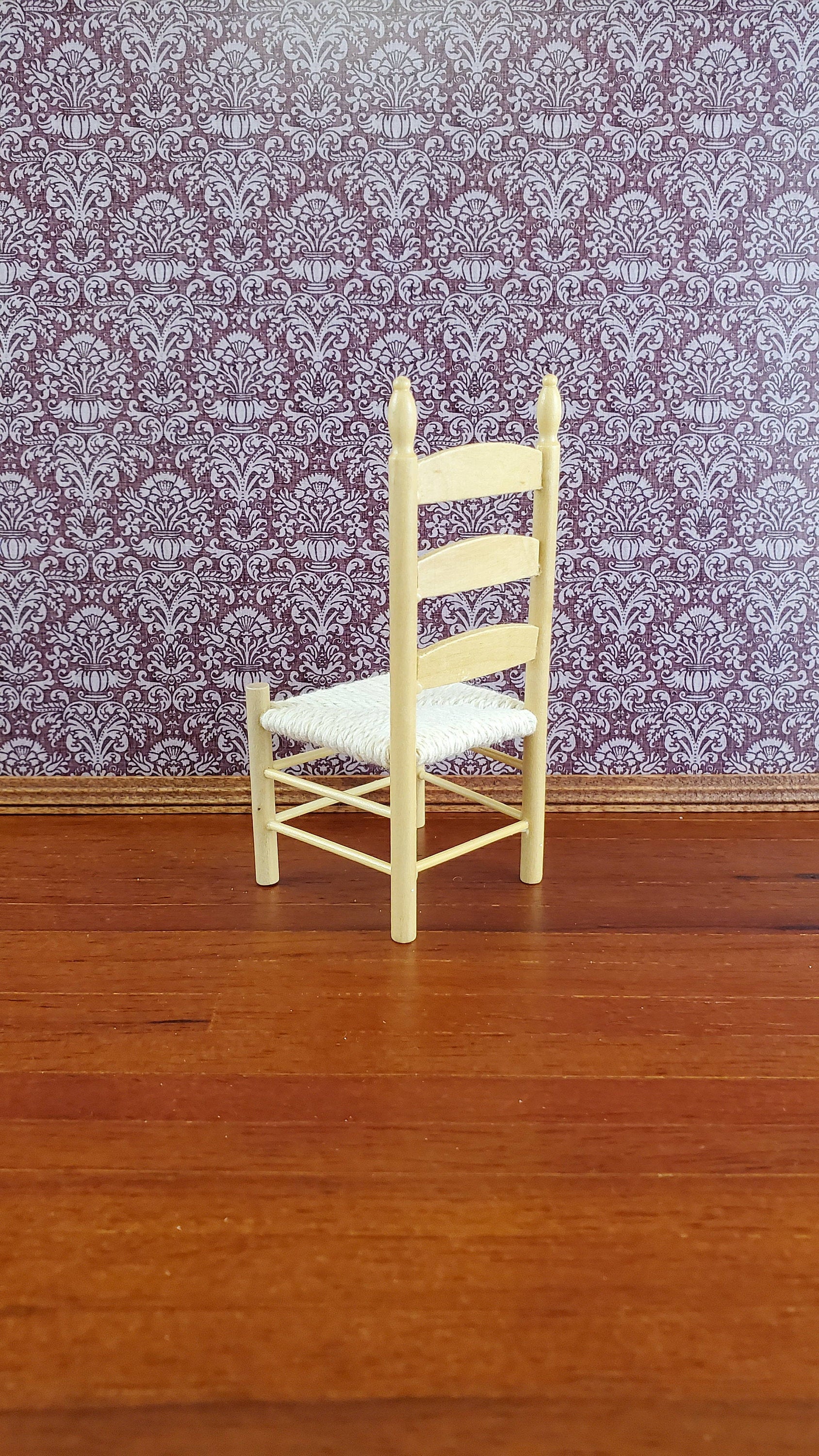 Dollhouse Miniature Ladderback Chair Rush Seat 1:12 Scale Light Oak Finish - Image 3