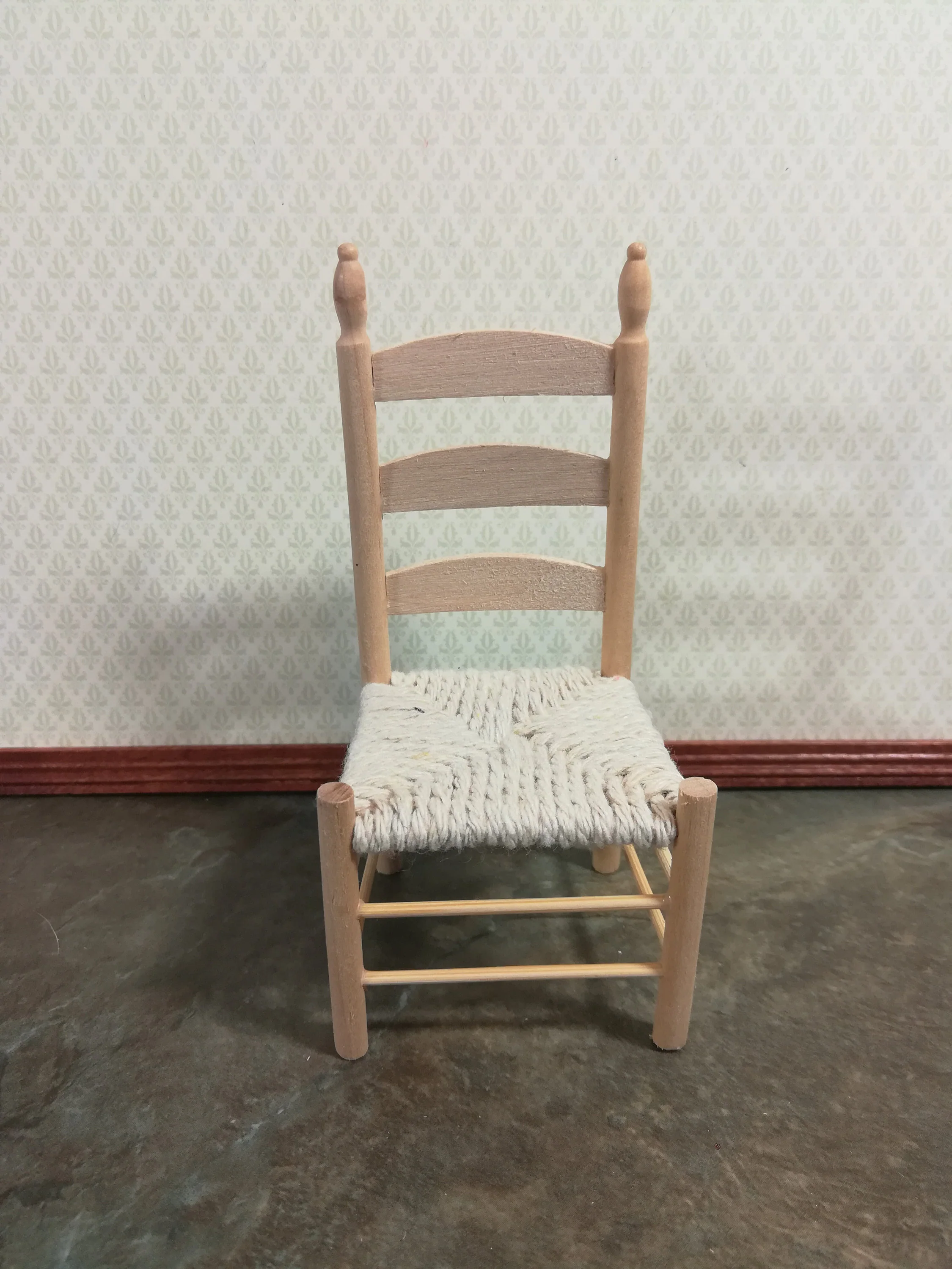 Dollhouse Miniature Ladderback Chair with Rush Seat for Kitchen or Dining Room 1:12 Scale Unfinished - Image 2
