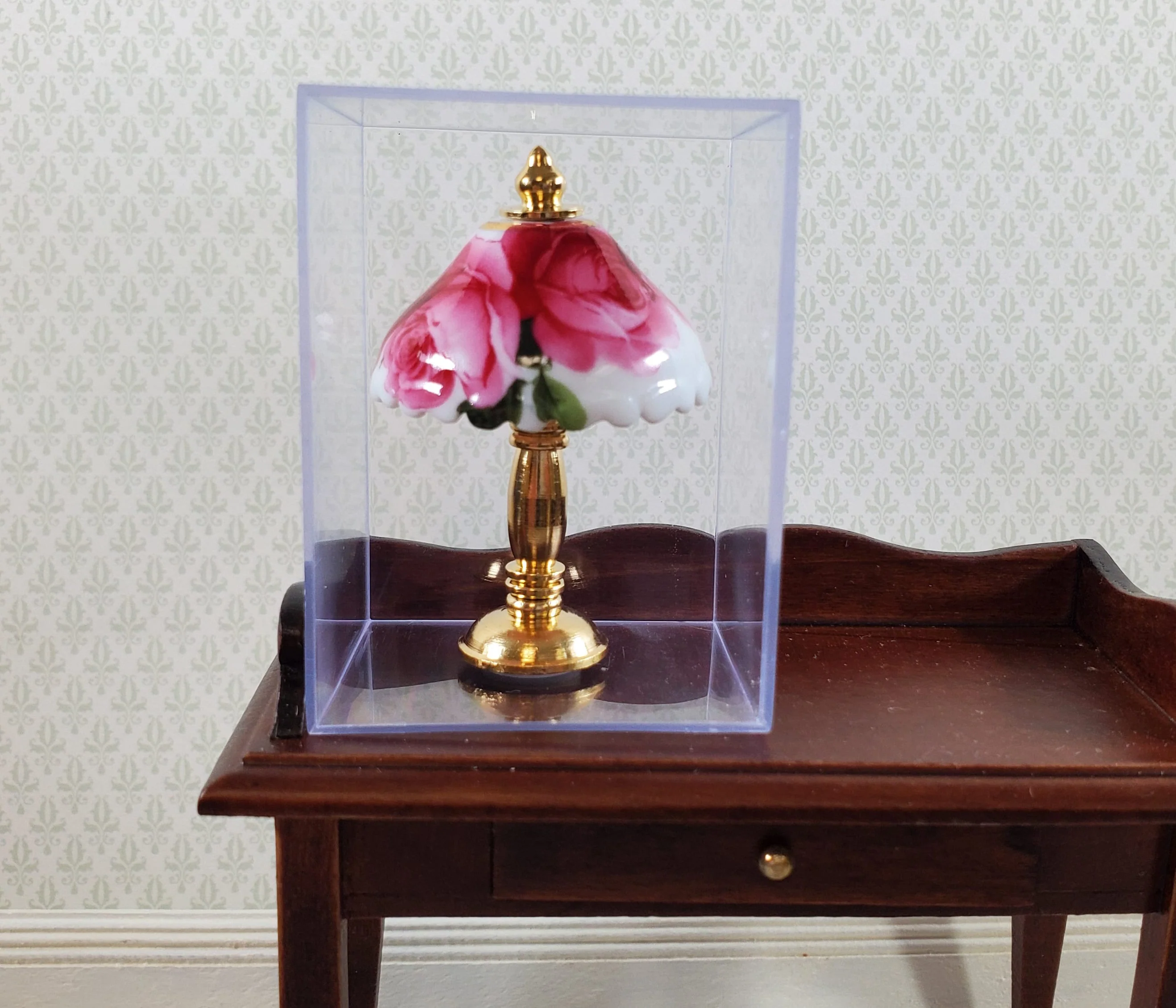 Dollhouse Miniature Lamp Non-Working Rose Pattern Reutter Porcelain 1:12 Scale - Image 2