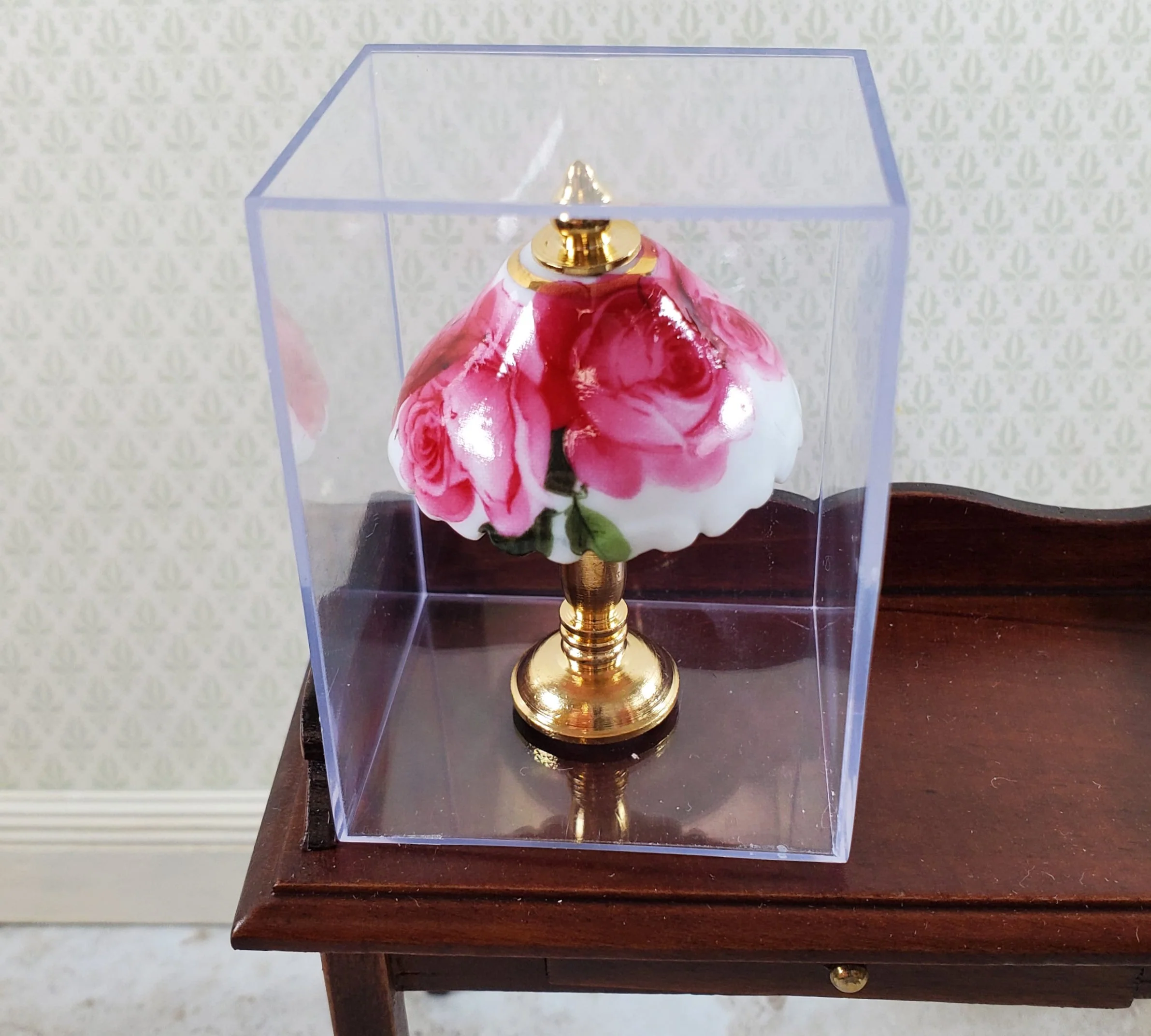 Dollhouse Miniature Lamp Non-Working Rose Pattern Reutter Porcelain 1:12 Scale - Image 3