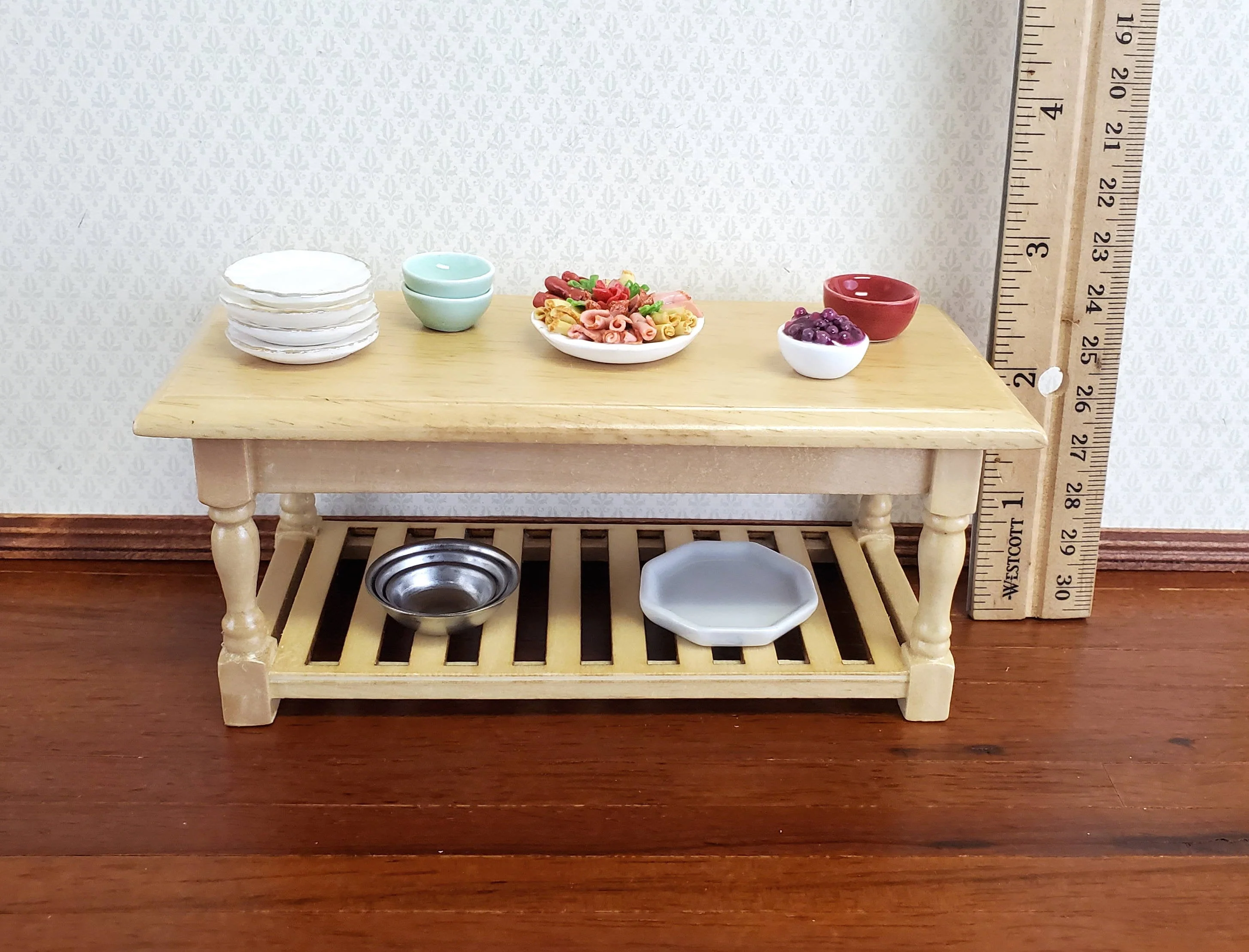 Dollhouse Miniature Large Kitchen Prep Table 1:12 Scale Light Oak Furniture - Image 4