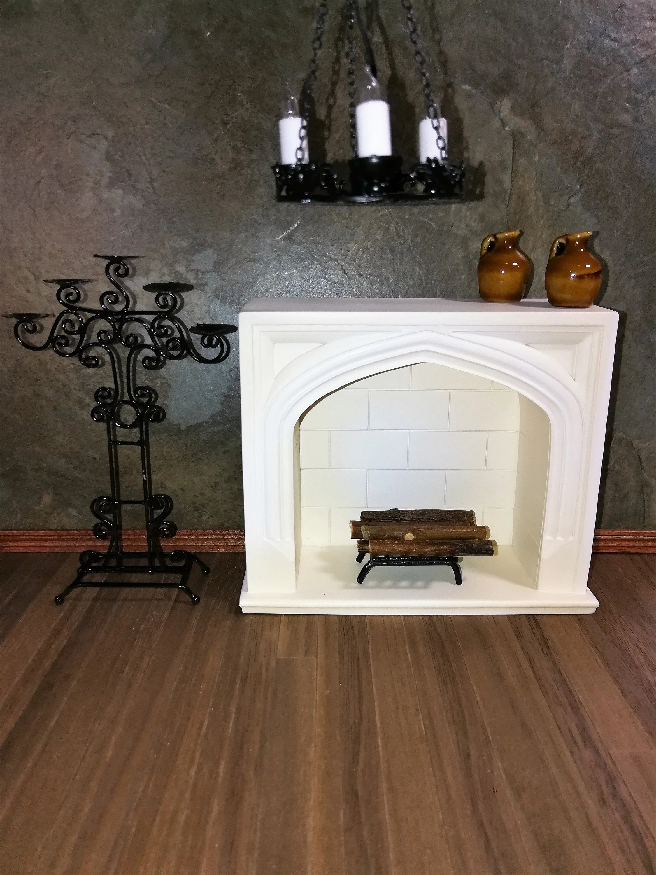 Dollhouse Miniature Large Tudor Gothic Victorian Style Fireplace 1:12 Scale - Image 3