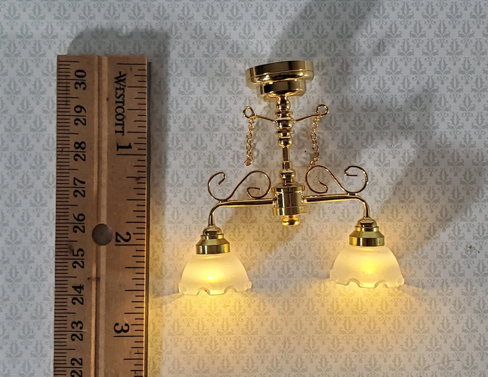 Dollhouse Miniature LED Battery Ceiling Light 2 Arm Chandelier 1:12 Scale LT7435 - Image 5