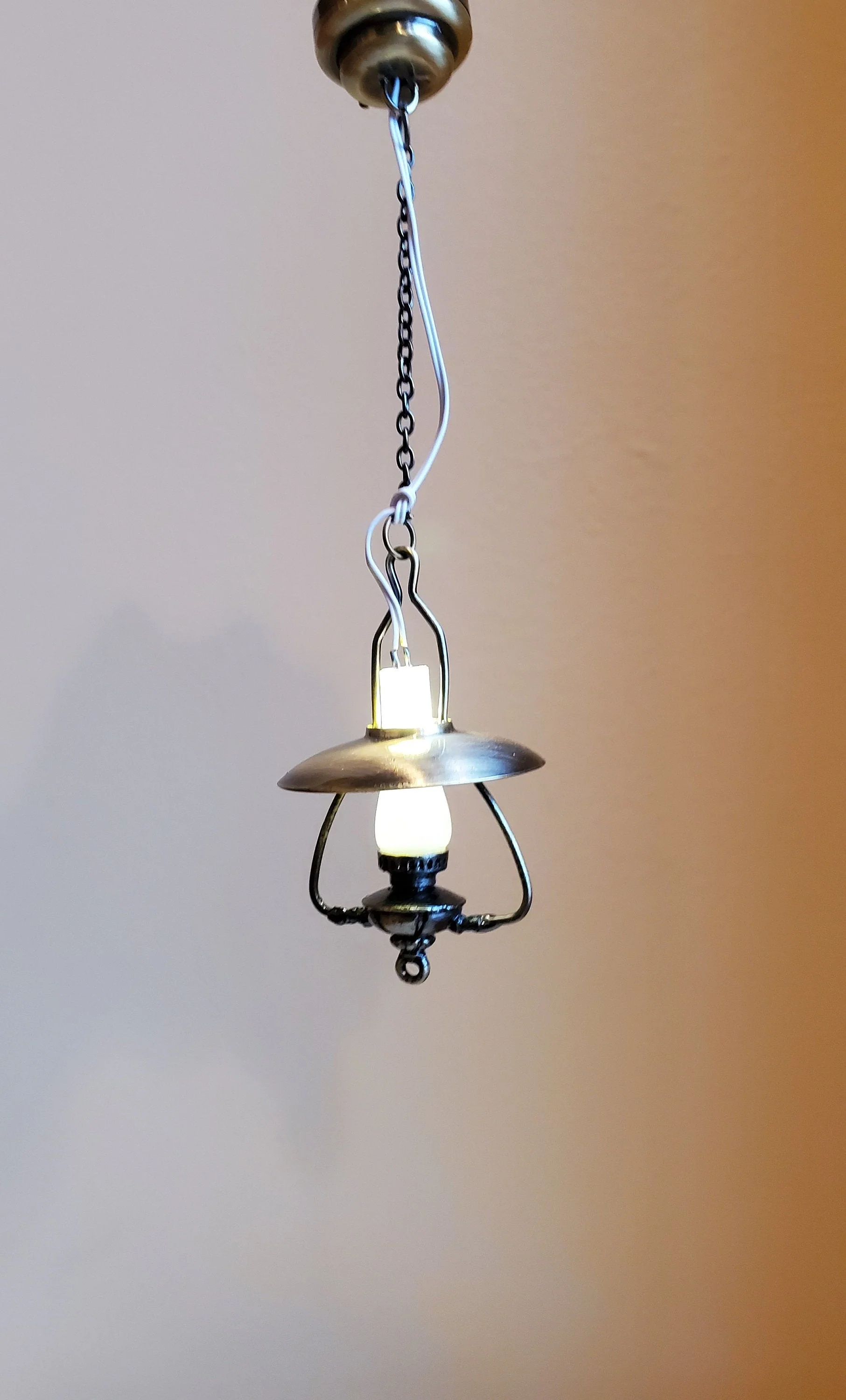 Dollhouse Miniature Battery Light "Gas" Ceiling Light Aged Brass 1:12 Scale Lantern