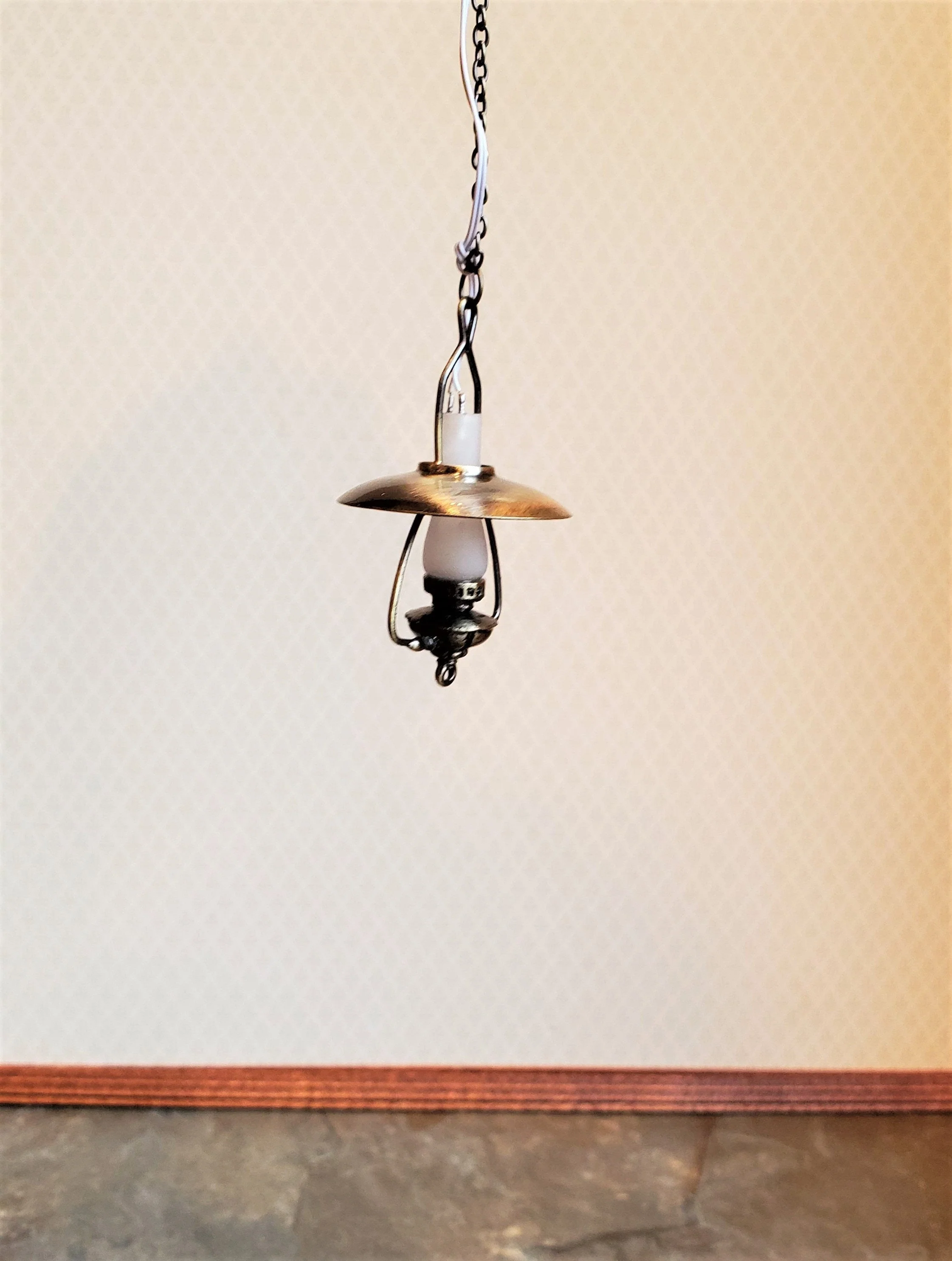 Dollhouse Miniature Battery Light "Gas" Ceiling Light Aged Brass 1:12 Scale Lantern - Image 2