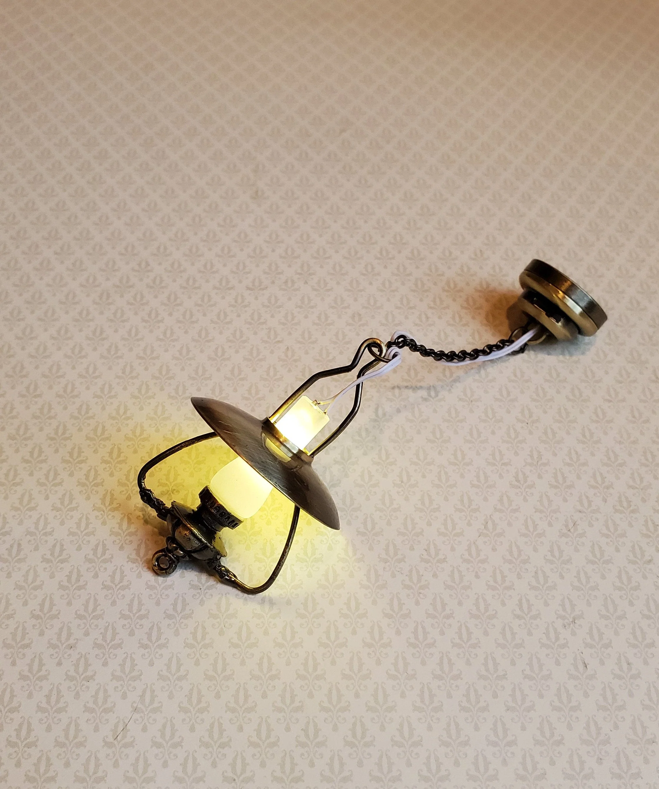 Dollhouse Miniature Battery Light "Gas" Ceiling Light Aged Brass 1:12 Scale Lantern - Image 4